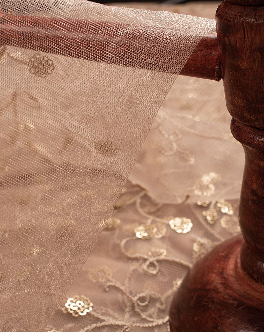 Embroidered Sequins Zari Work Net Fabric - Fabriclore.com