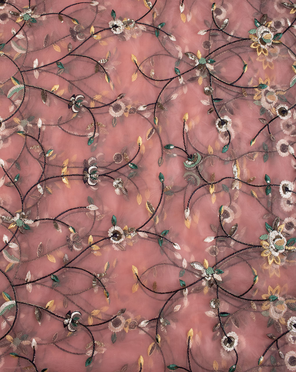 Embroidered Sequins Zari Work Net Fabric - Fabriclore.com
