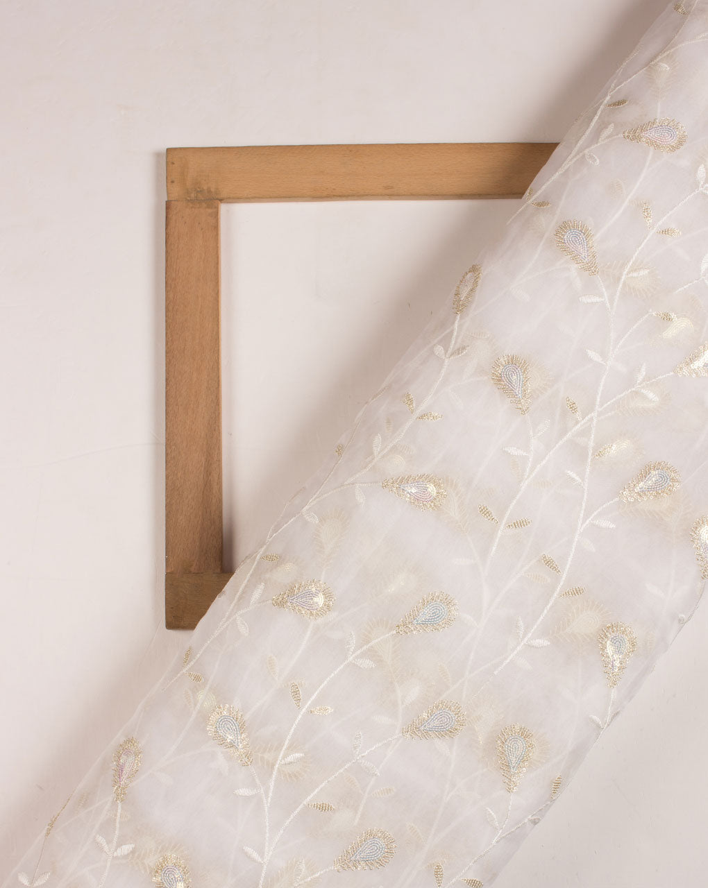 Dyeable Embroidered Sequins Work Organza Fabric - Fabriclore.com