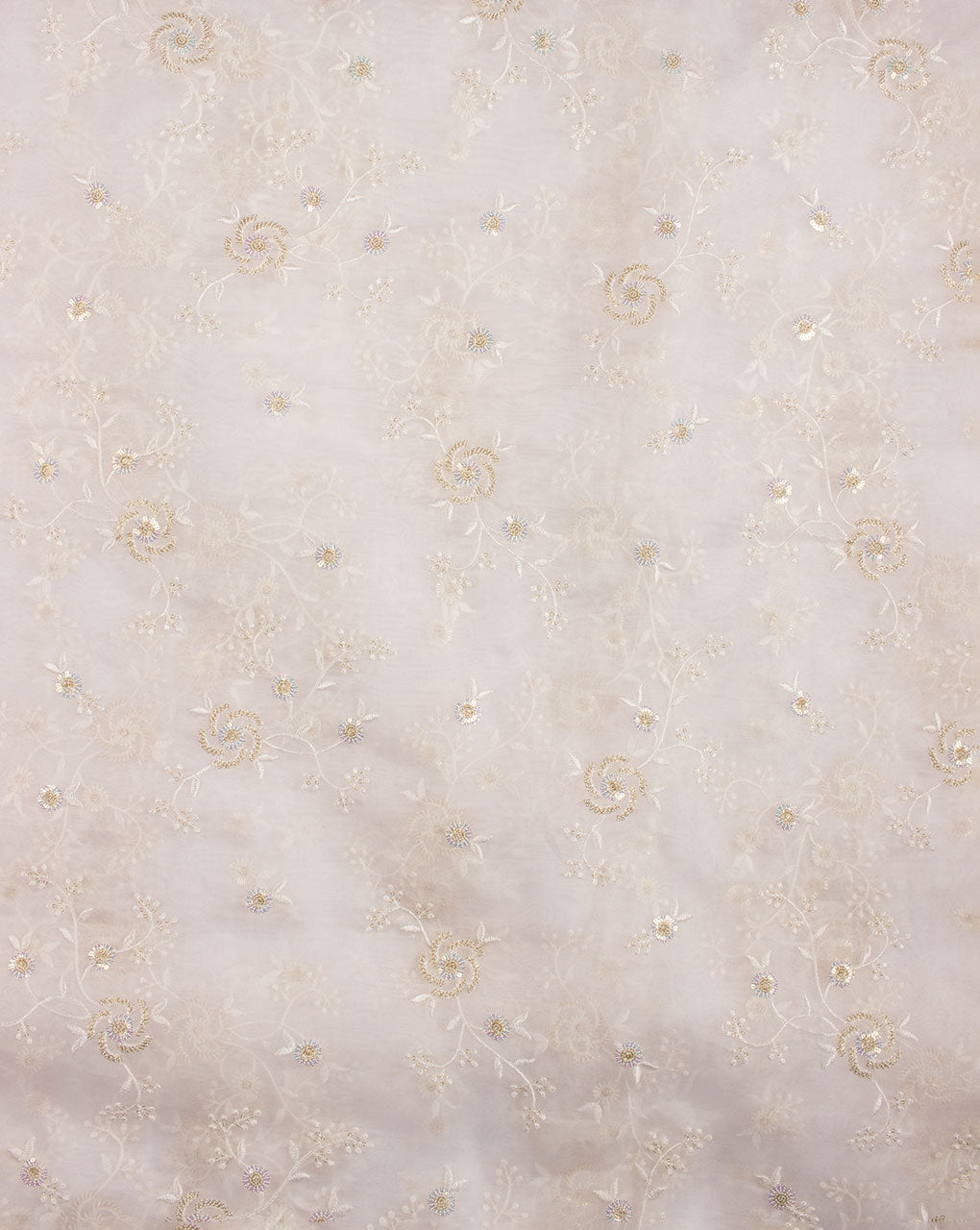 Dyeable Embroidered Sequins Work Organza Fabric - Fabriclore.com