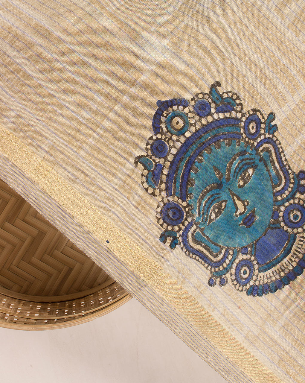 Hand Block Zari Border Chanderi Fabric - Fabriclore.com