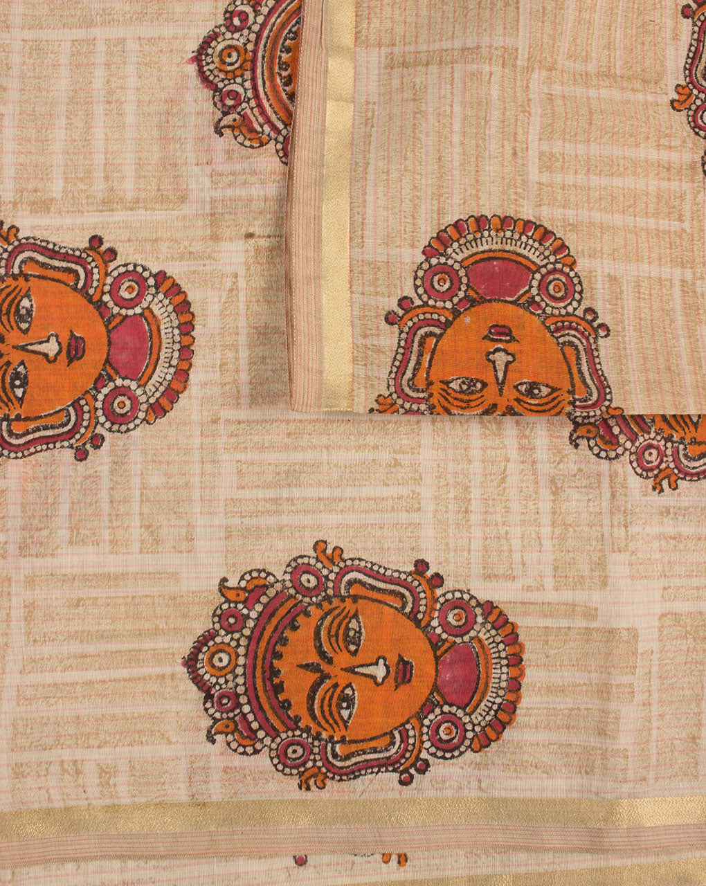 Hand Block Zari Border Chanderi Fabric - Fabriclore.com