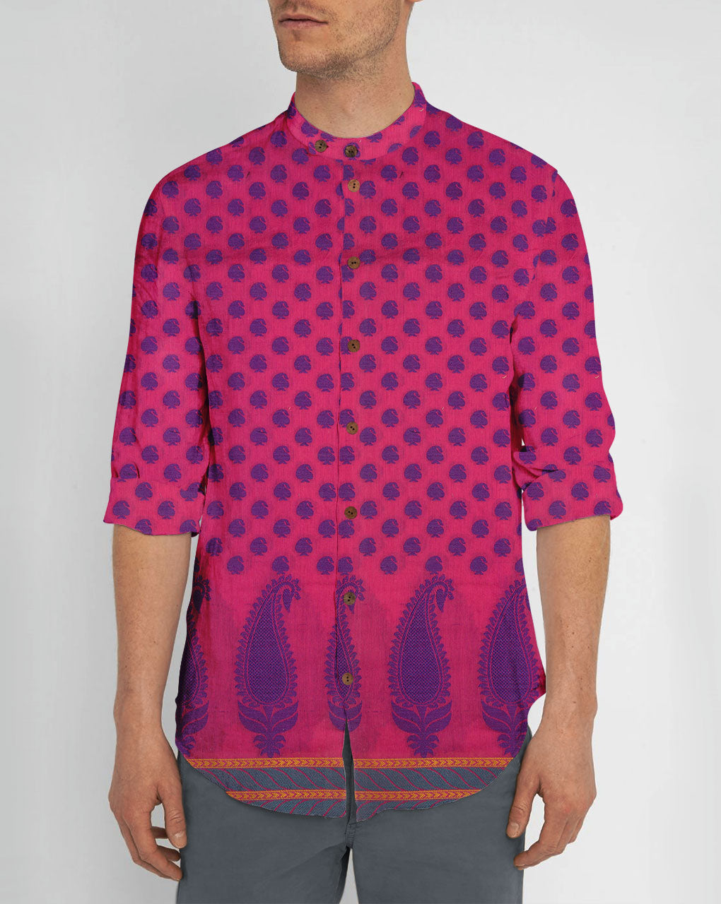 Jacquard Border Chanderi Fabric - Fabriclore.com