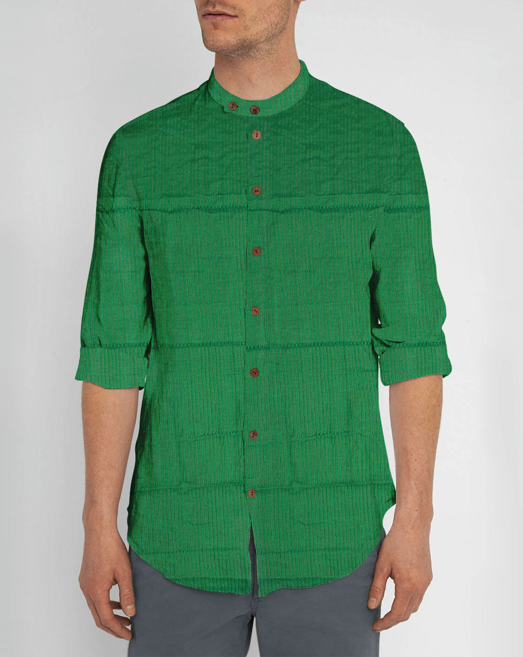 Green Smoking Stitched Zari Border Chanderi Fabric - Fabriclore.com