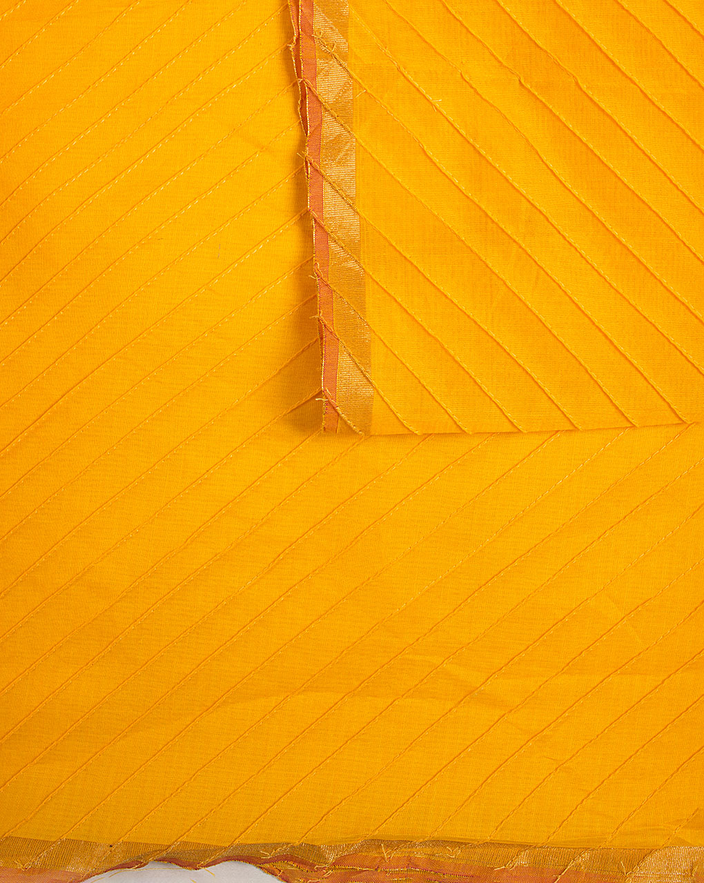 Pin-Tucks Zari Border Chanderi Fabric