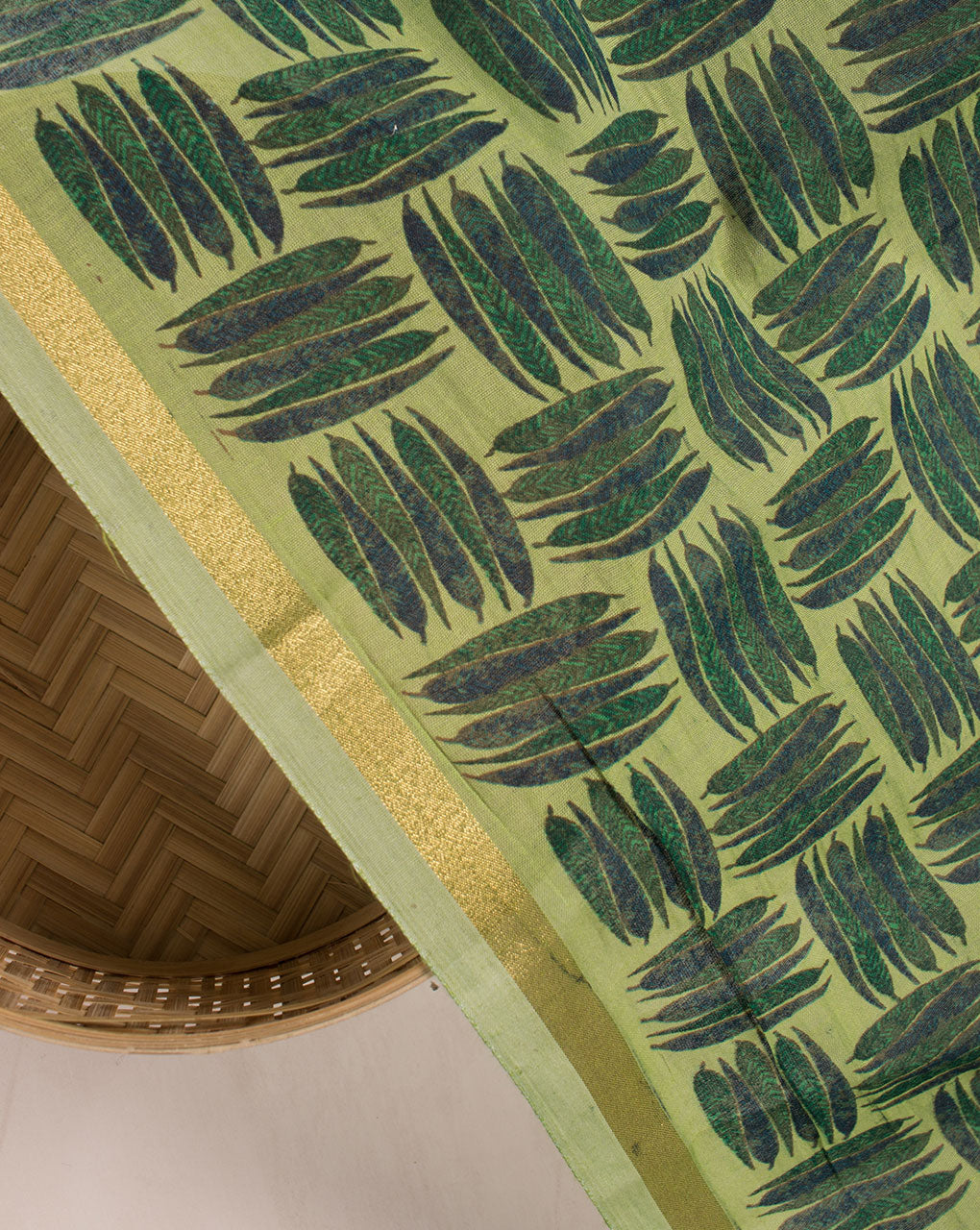 Screen Print Zari Border Chanderi Fabric - Fabriclore.com