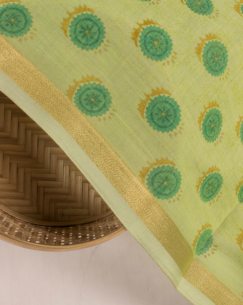 Screen Print Zari Border Chanderi Fabric - Fabriclore.com