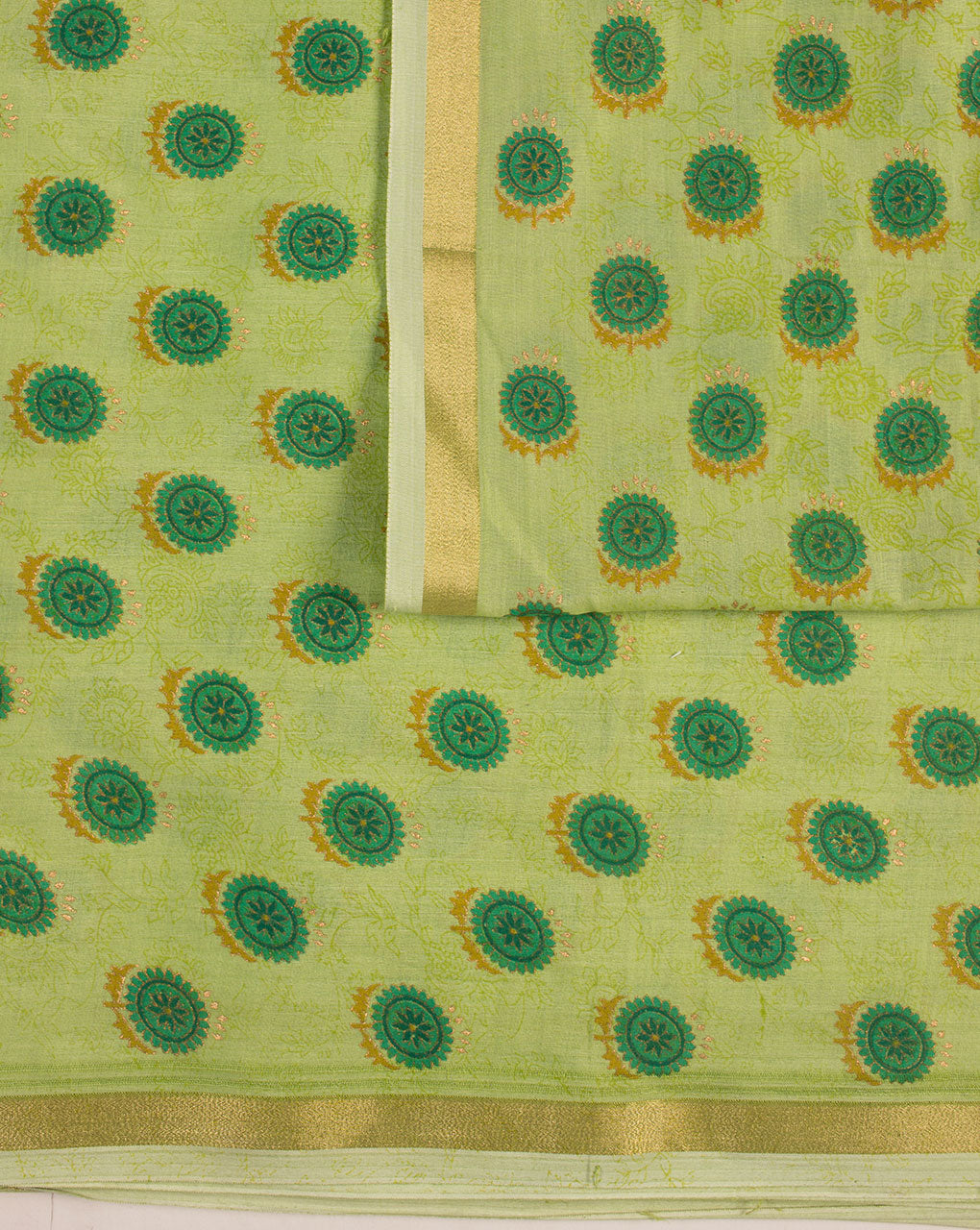 Screen Print Zari Border Chanderi Fabric - Fabriclore.com