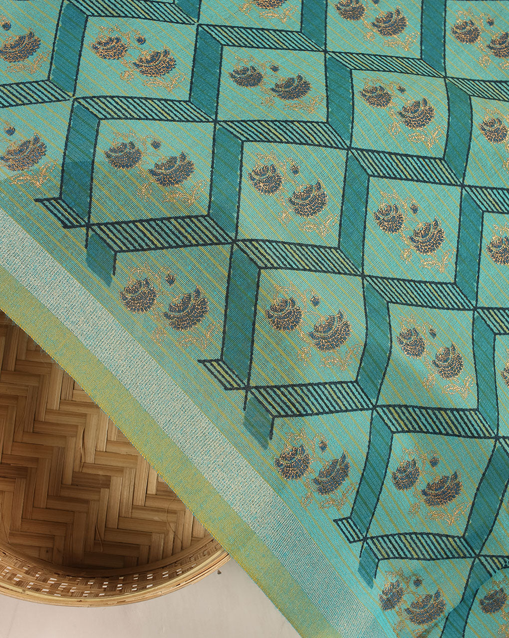 Screen Print Zari Border Chanderi Fabric - Fabriclore.com