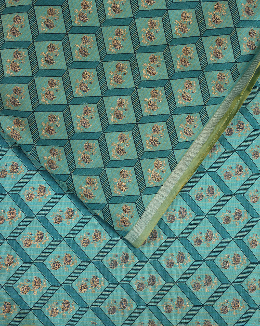Screen Print Zari Border Chanderi Fabric - Fabriclore.com