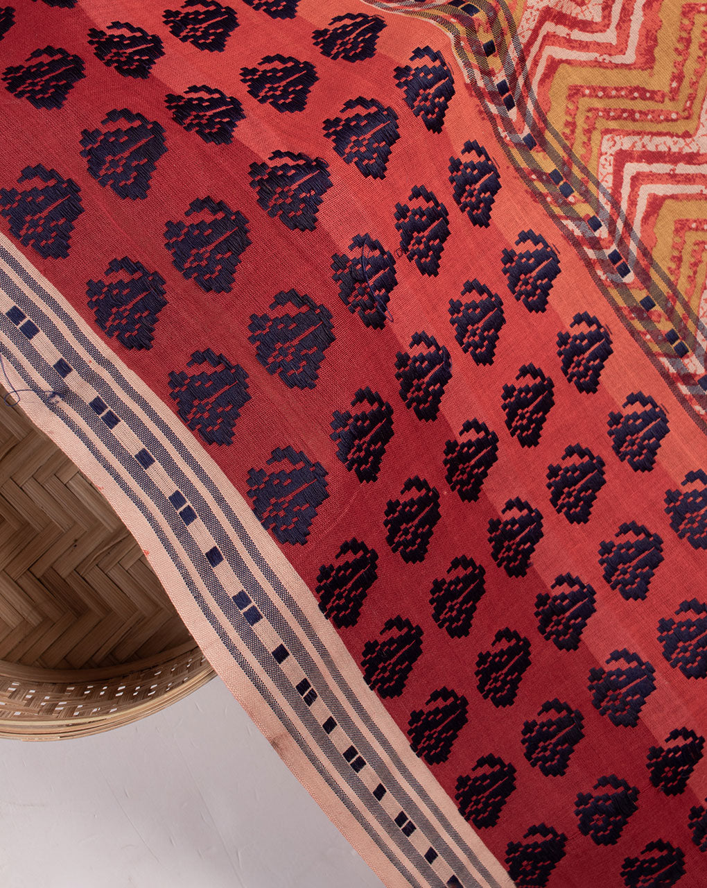 Rapid Hand Block Border Cotton Modal Fabric - Fabriclore.com