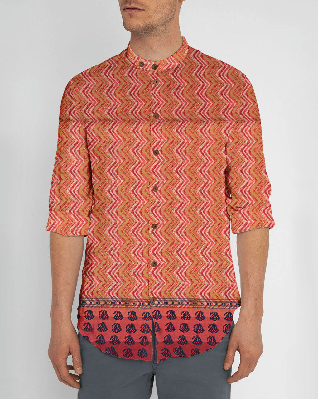 Rapid Hand Block Border Cotton Modal Fabric - Fabriclore.com