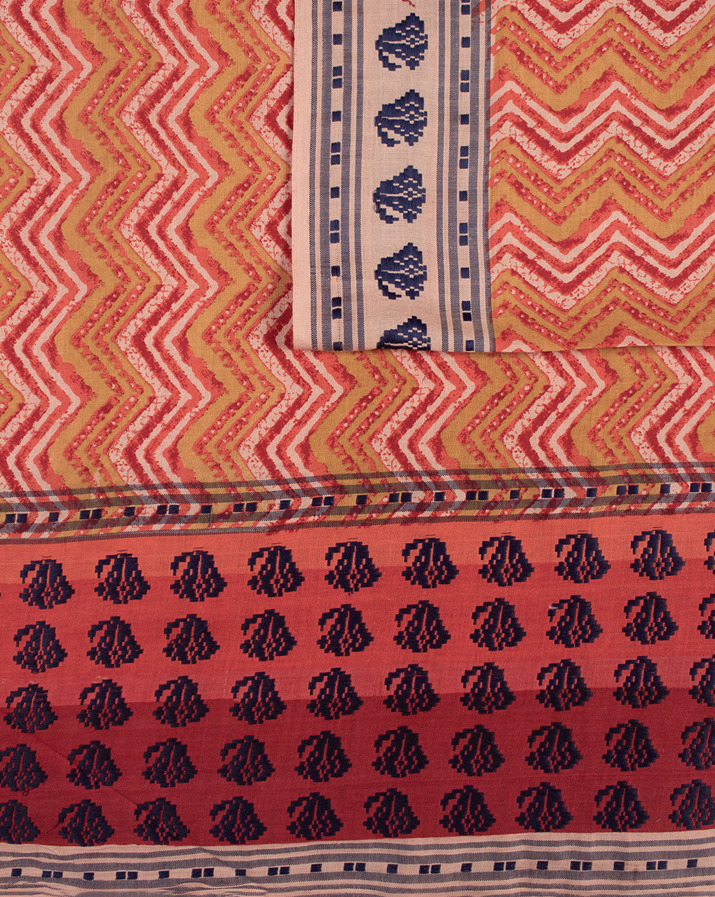 Rapid Hand Block Border Cotton Modal Fabric - Fabriclore.com