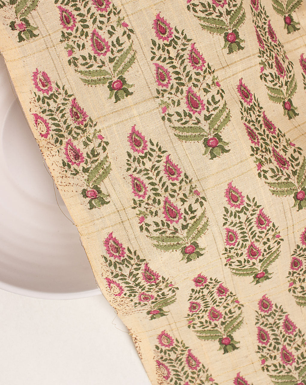 Screen Print Zari Checks Loom Textured Cotton Fabric