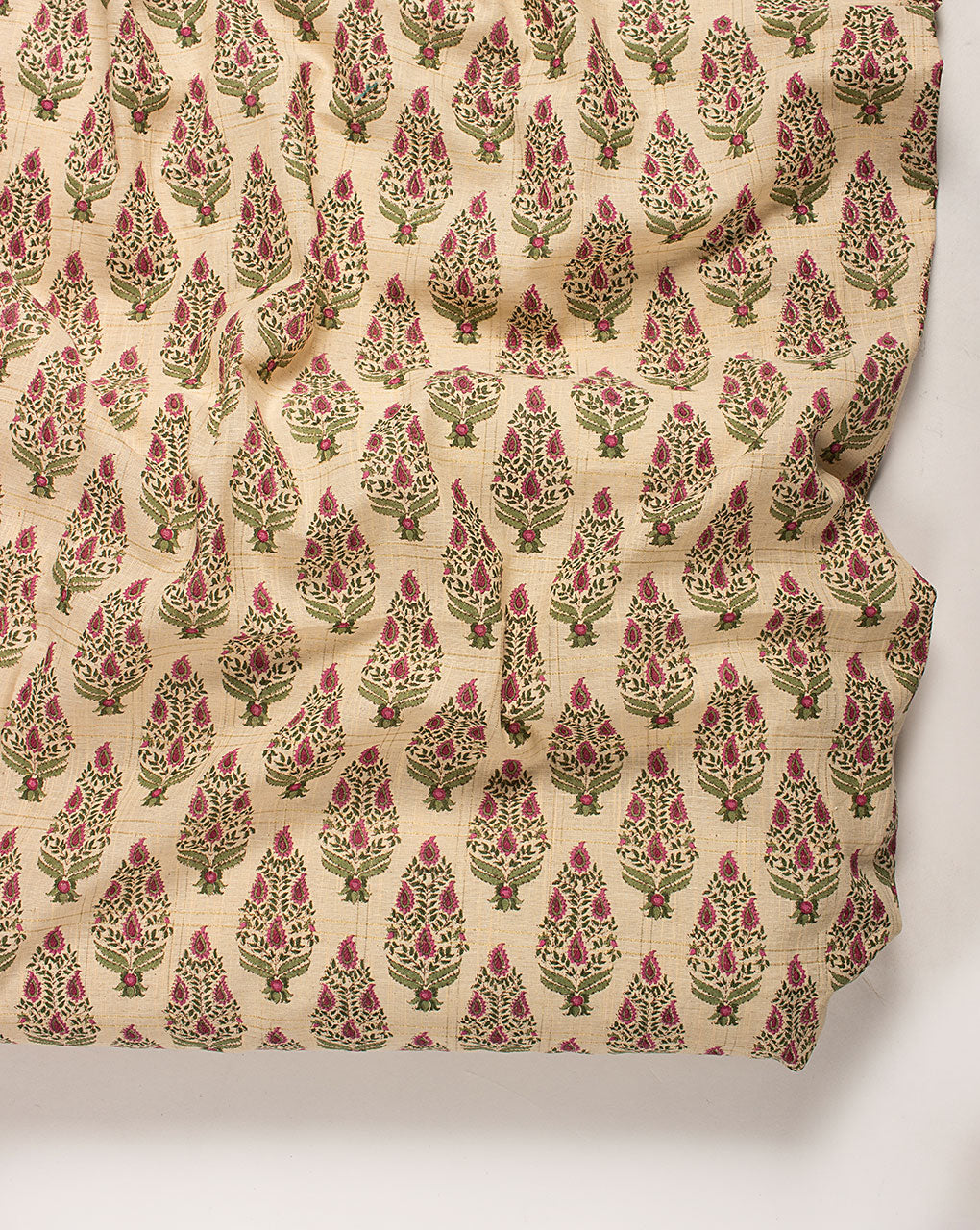 Screen Print Zari Checks Loom Textured Cotton Fabric
