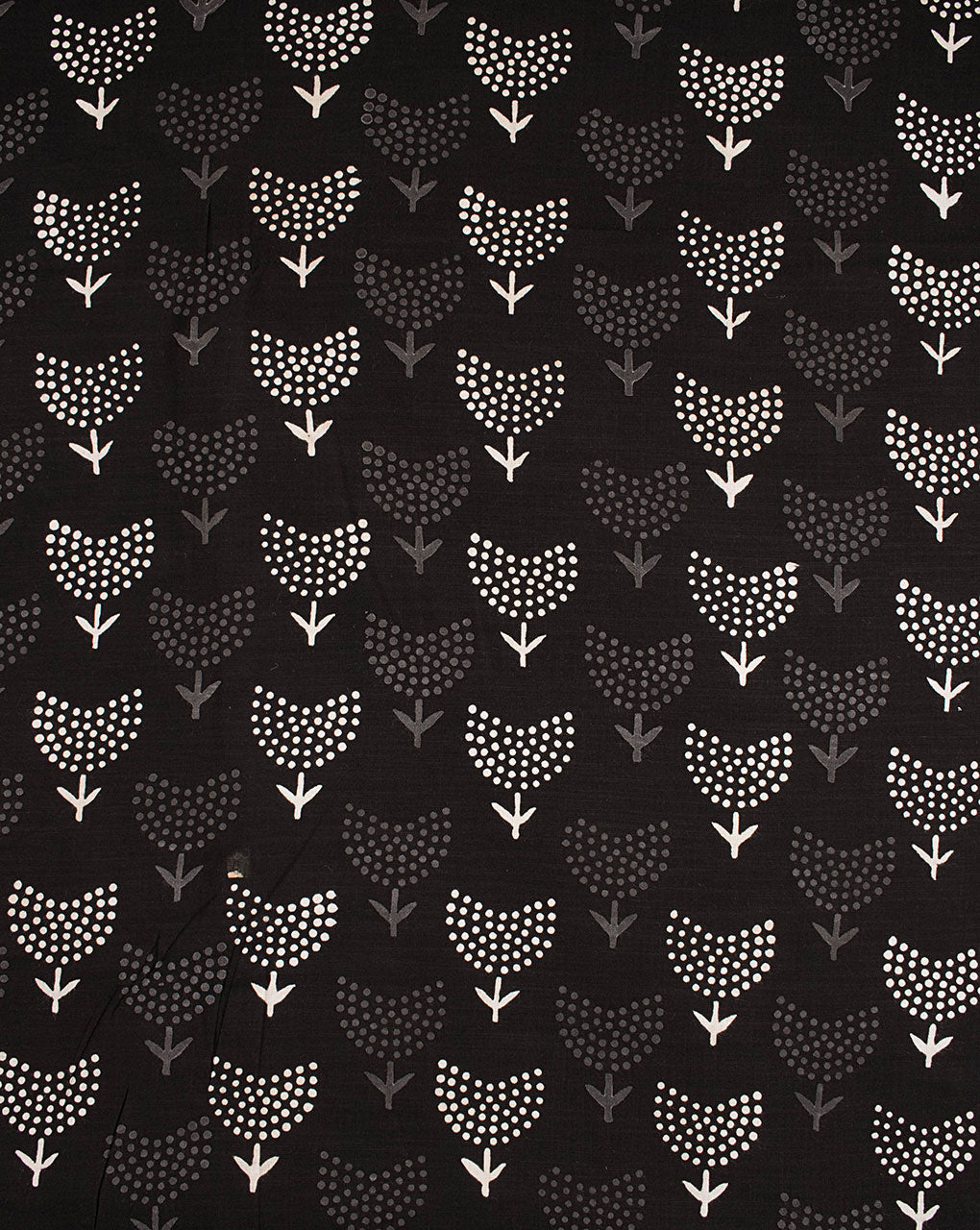 Monochrome Hand Block Slub Rayon Fabric - Fabriclore.com
