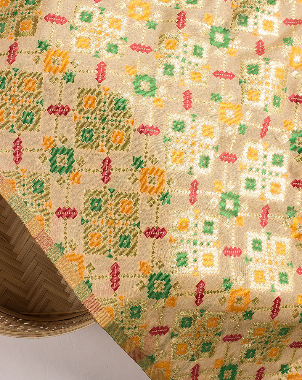 Zari Jacquard Banarasi Kataan Silk Fabric - Fabriclore.com