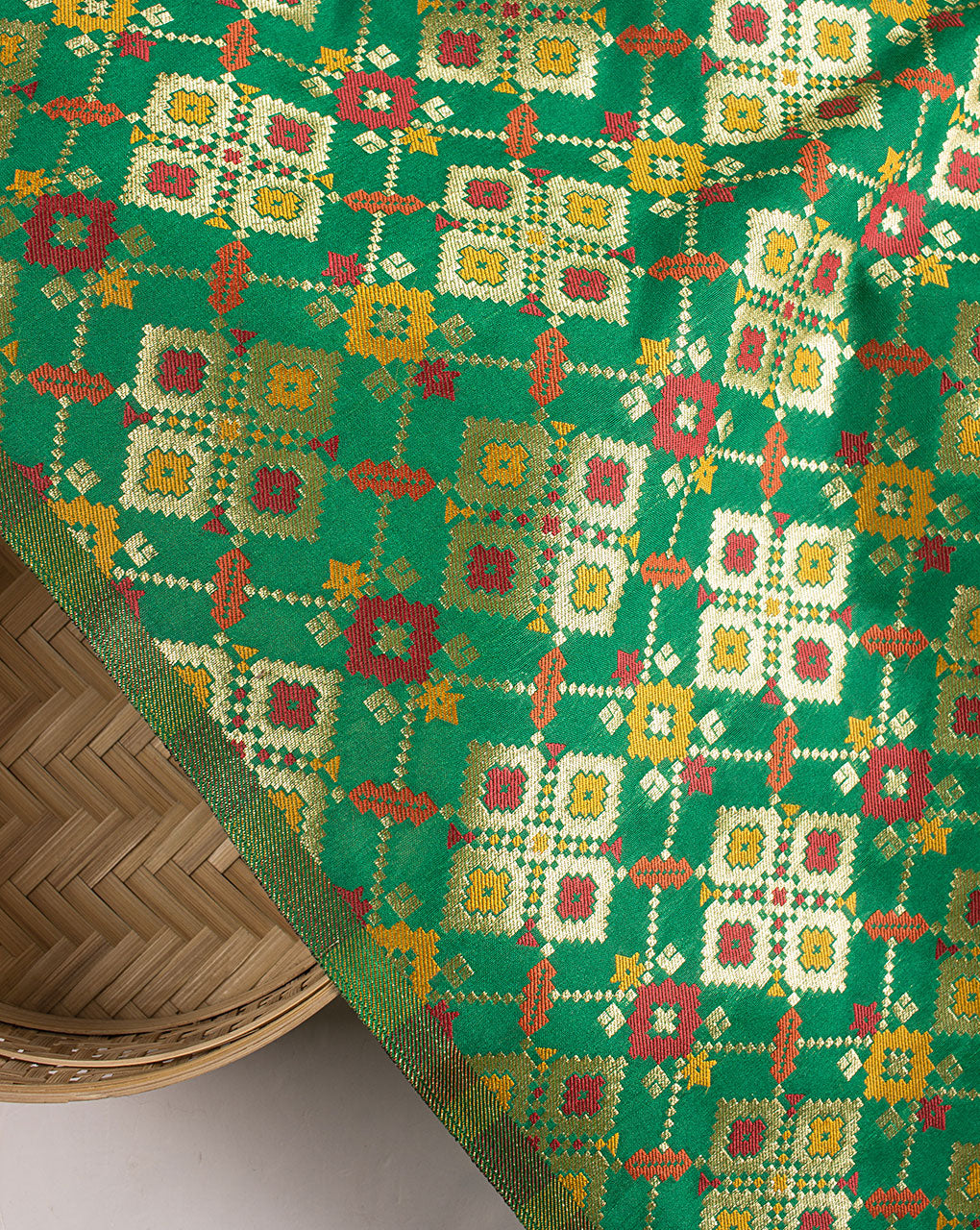 Zari Jacquard Banarasi Kataan Silk Fabric - Fabriclore.com