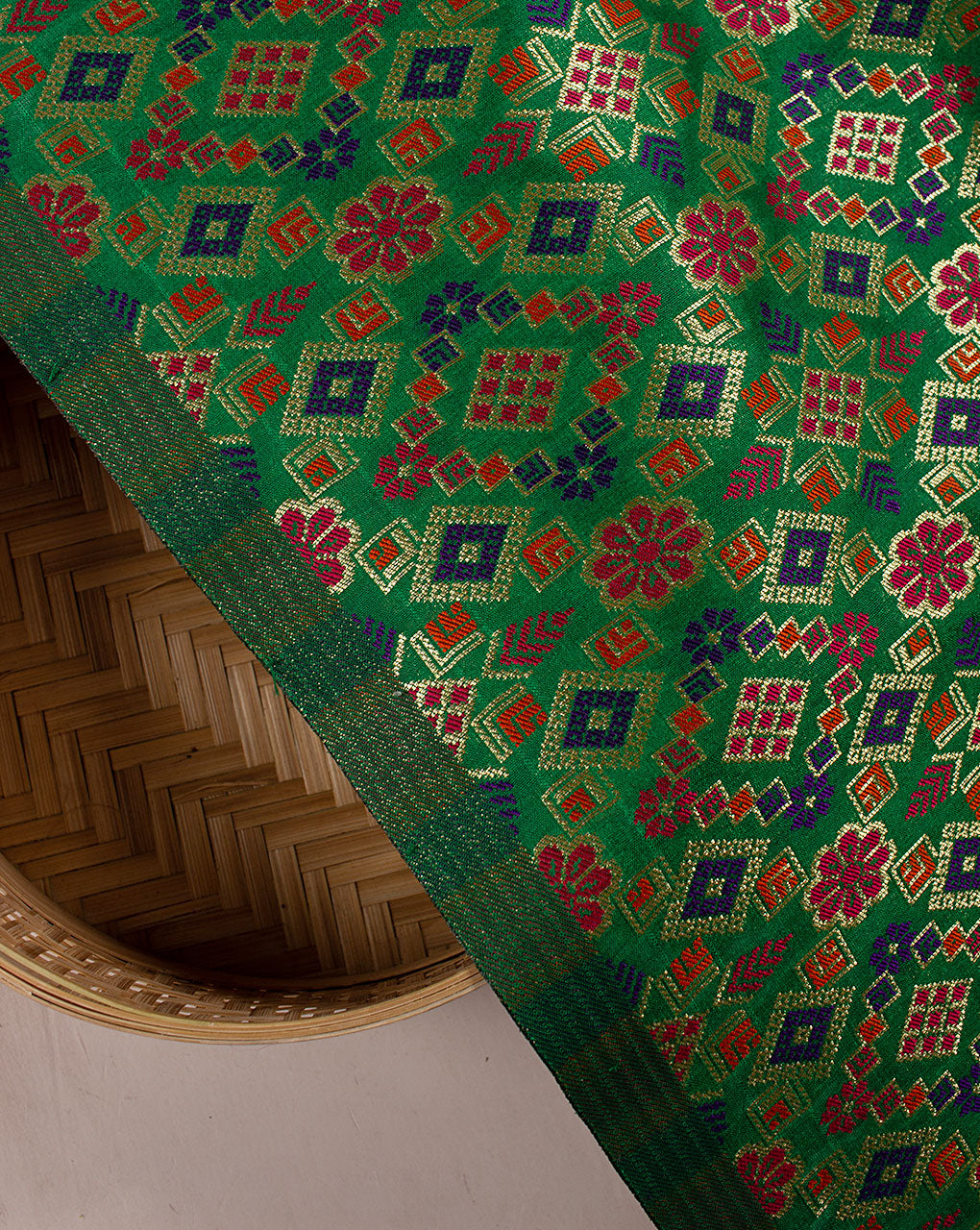 Zari Jacquard Pure Taffeta Silk Fabric - Fabriclore.com