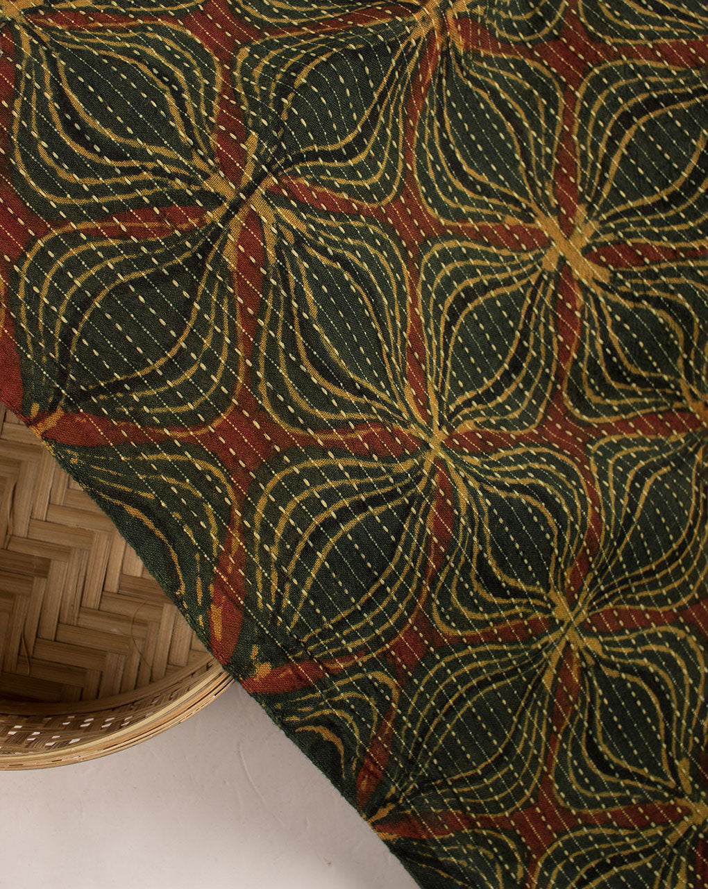 Ajrak Hand Block Kantha Cotton Fabric - Fabriclore.com