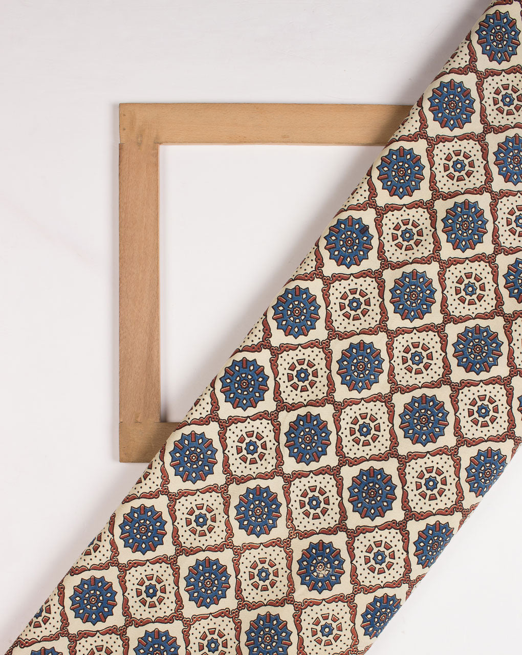 Natural Dye Ajrak Screen Print Rayon Fabric - Fabriclore.com