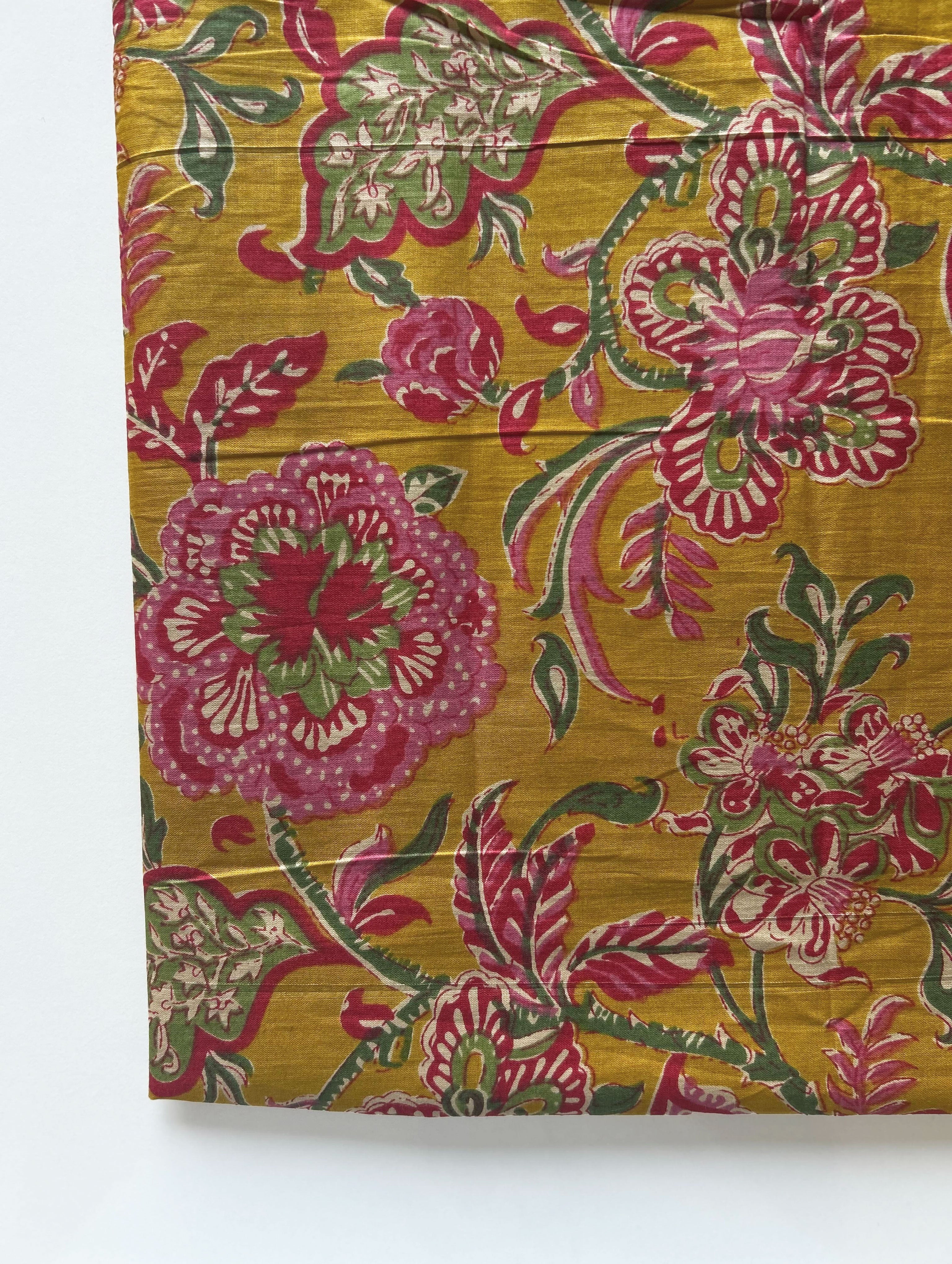 Mustard Yellow Screen Print Cotton Fabric