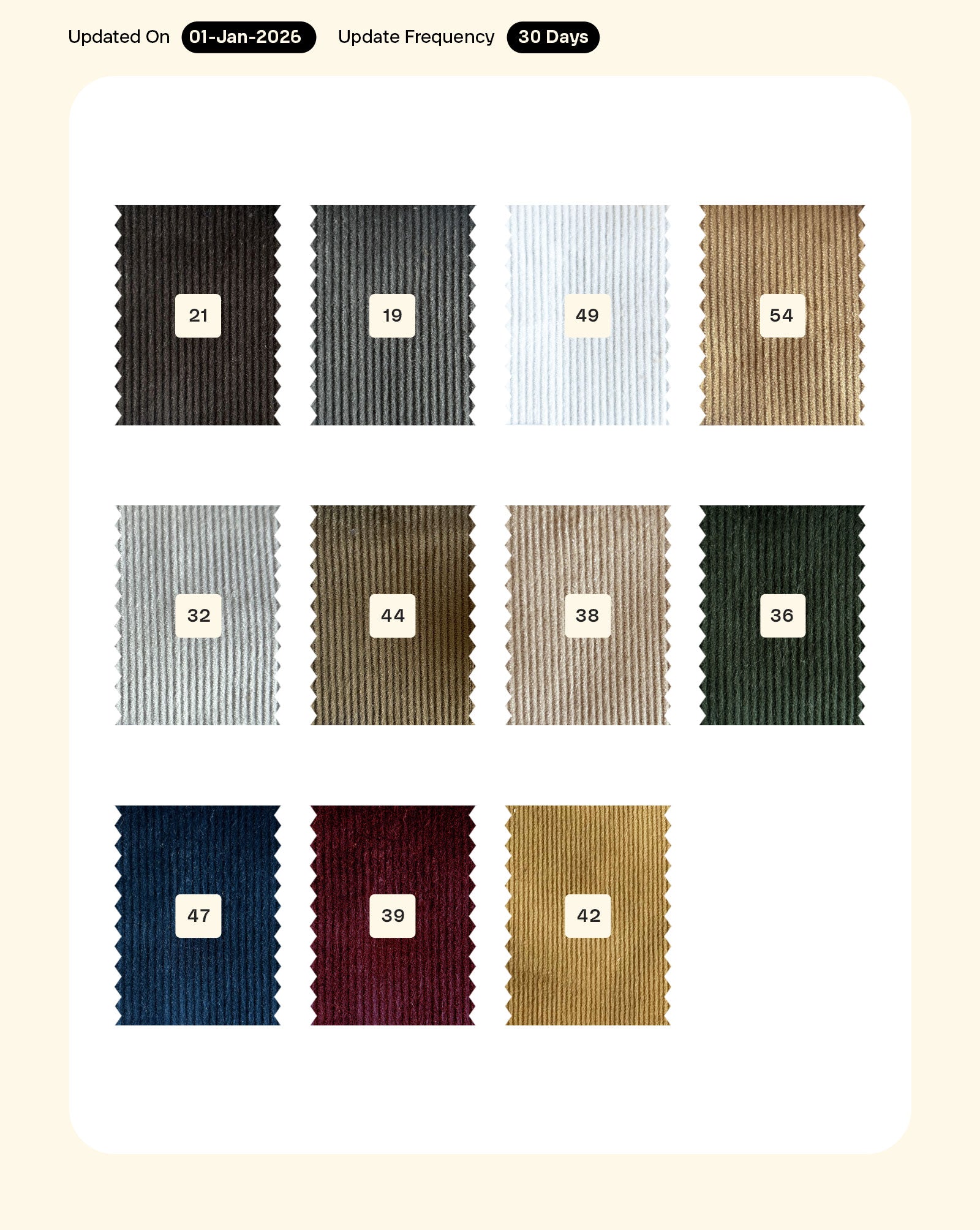 14 Wales Cotton Shirting Corduroy Mill Dyed Fabric 56"