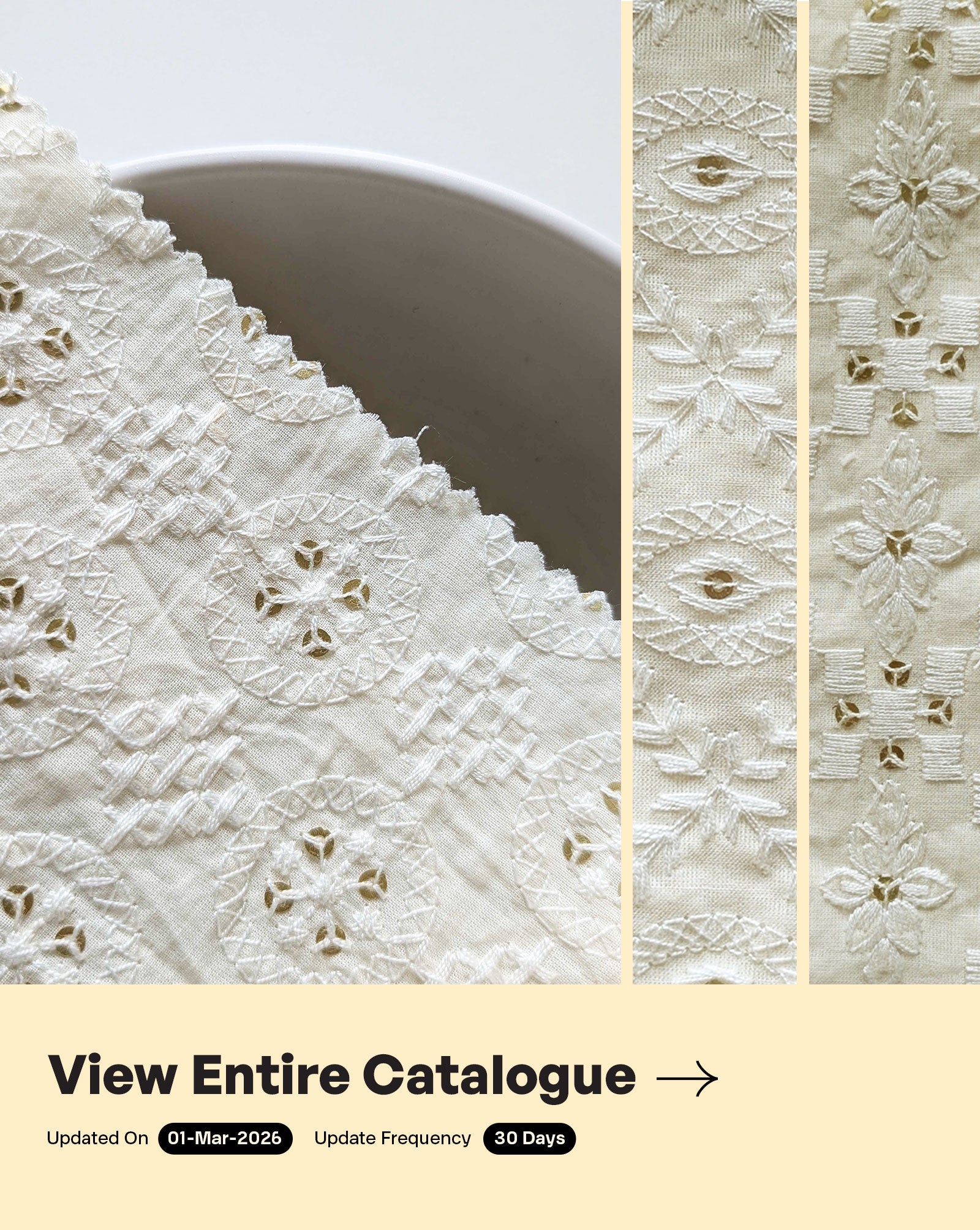 Gold Sequins Schiffli Embroidery Cotton Fabric 46" (Greige)