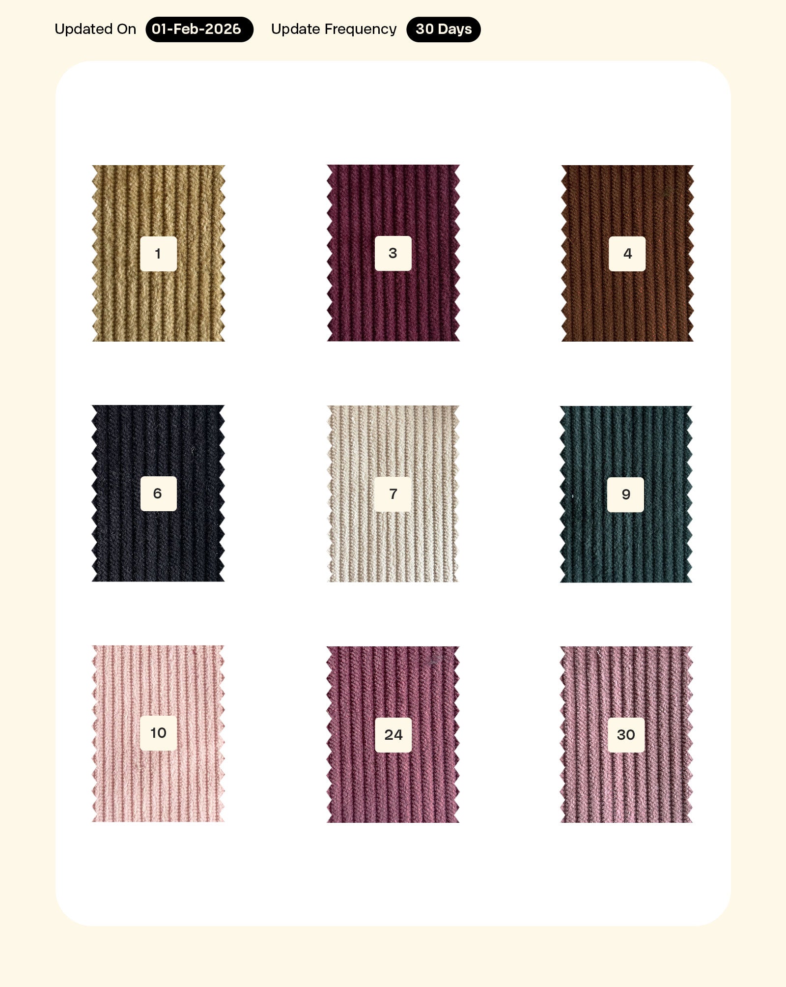 8 Wales Cotton Shirting Corduroy Mill Dyed Fabric 56"