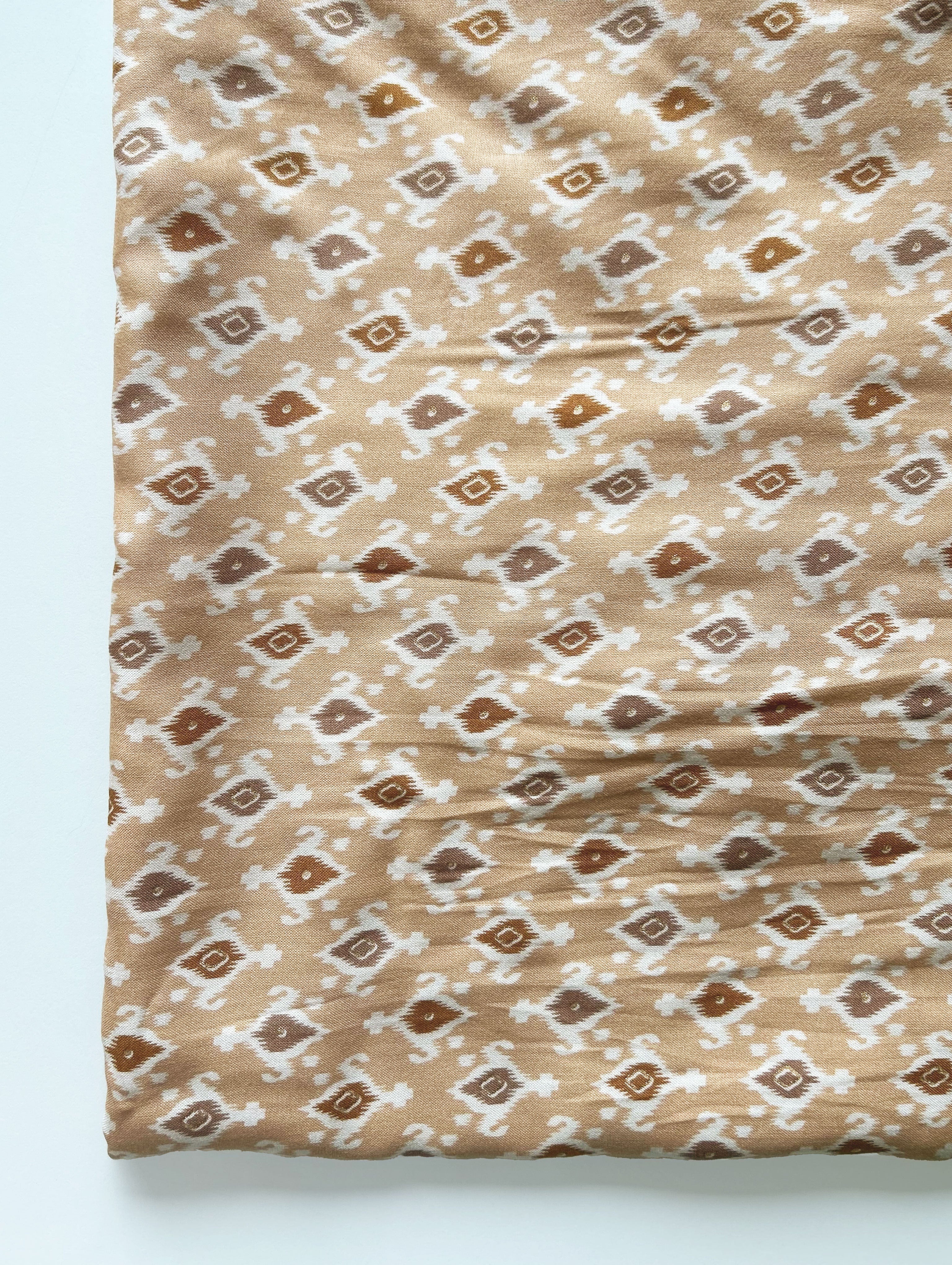 Peach Foil Screen Print Rayon Fabric 54"