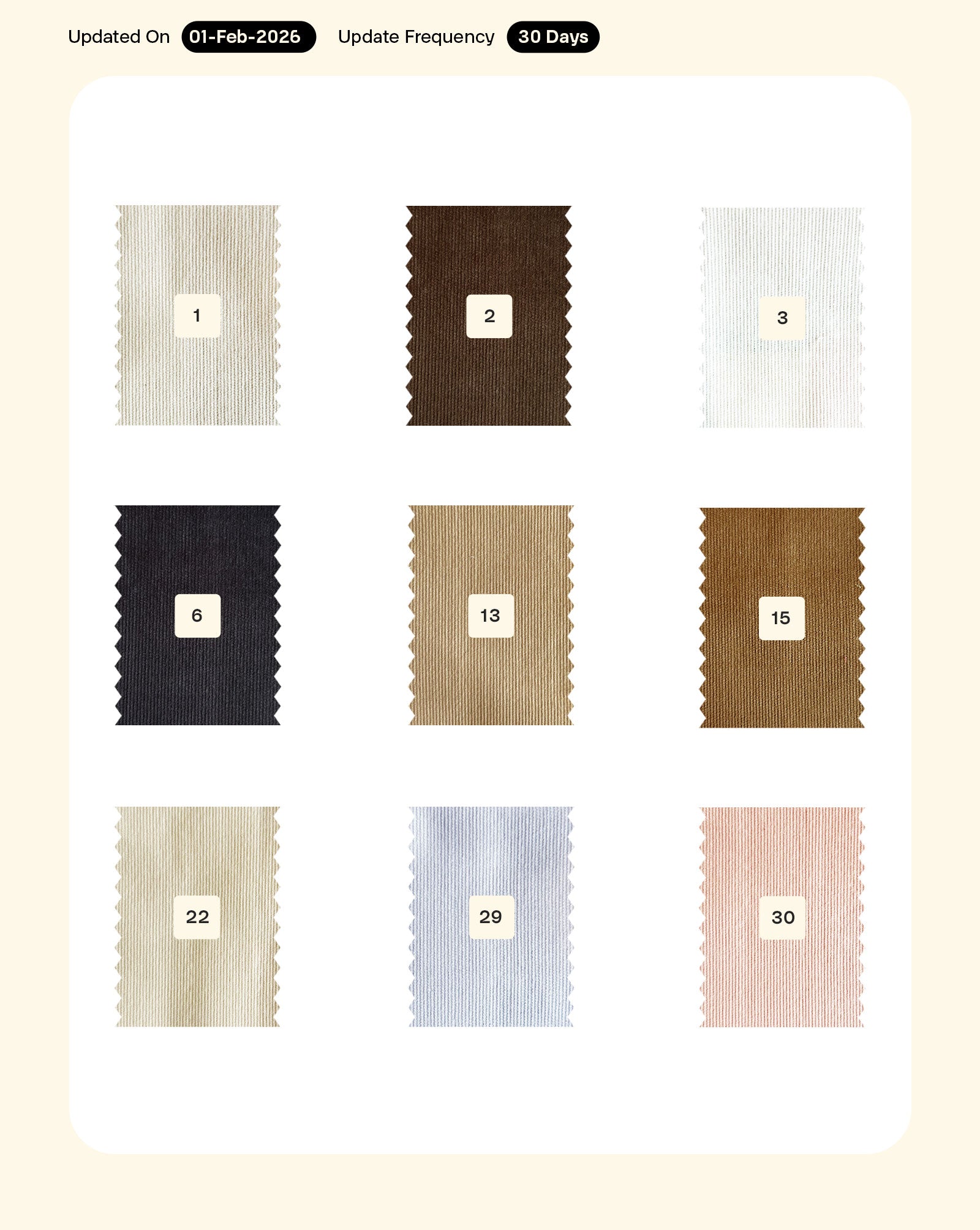 26 Wales Cotton Shirting Corduroy Mill Dyed Fabric 56"