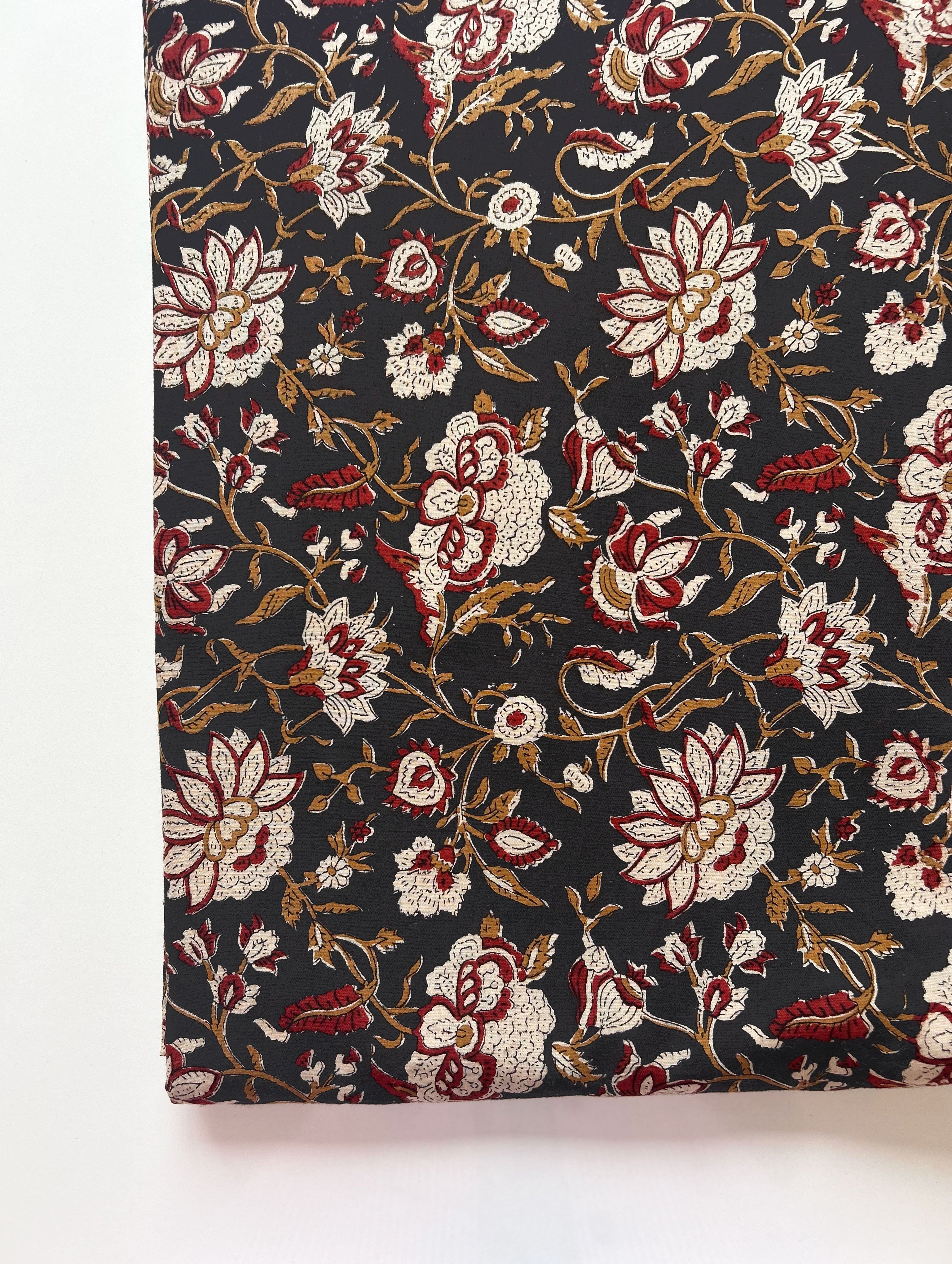 Black Hand Block Cotton Fabric