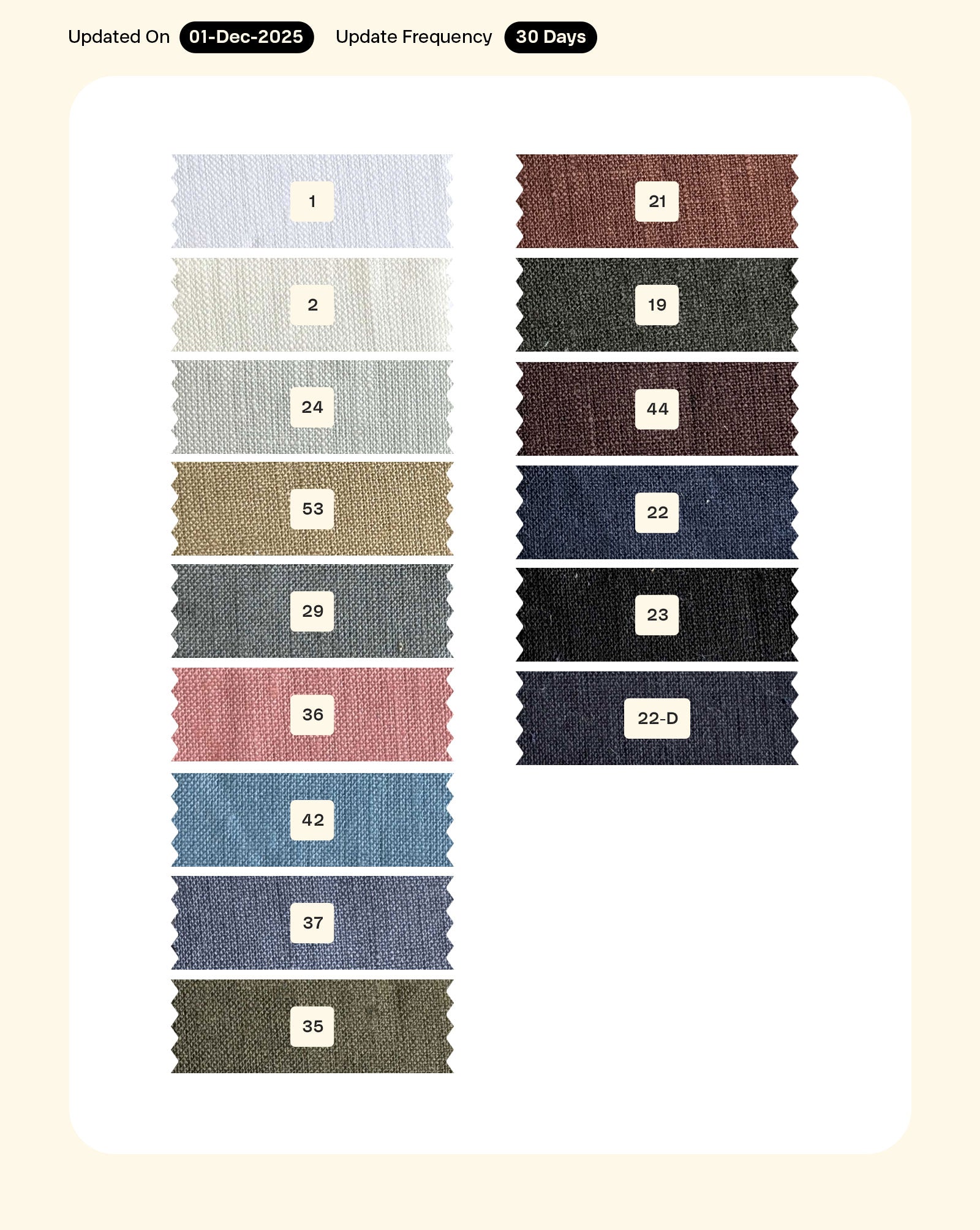 25 Lea Pure Linen Mill Dyed Fabric 58"