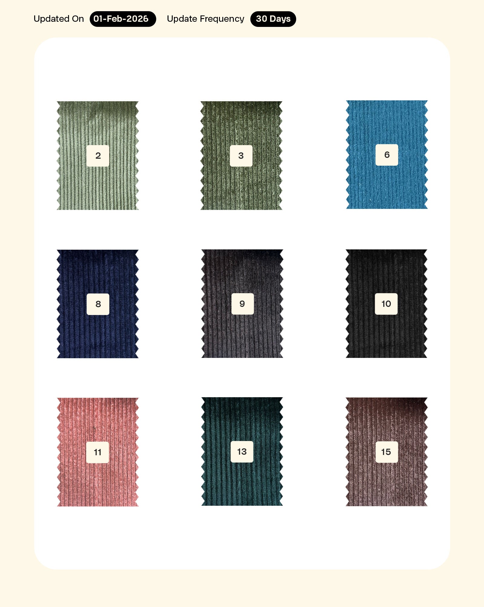 10 Wales Viscose Cotton Lycra Corduroy Mill Dyed Fabric 56"