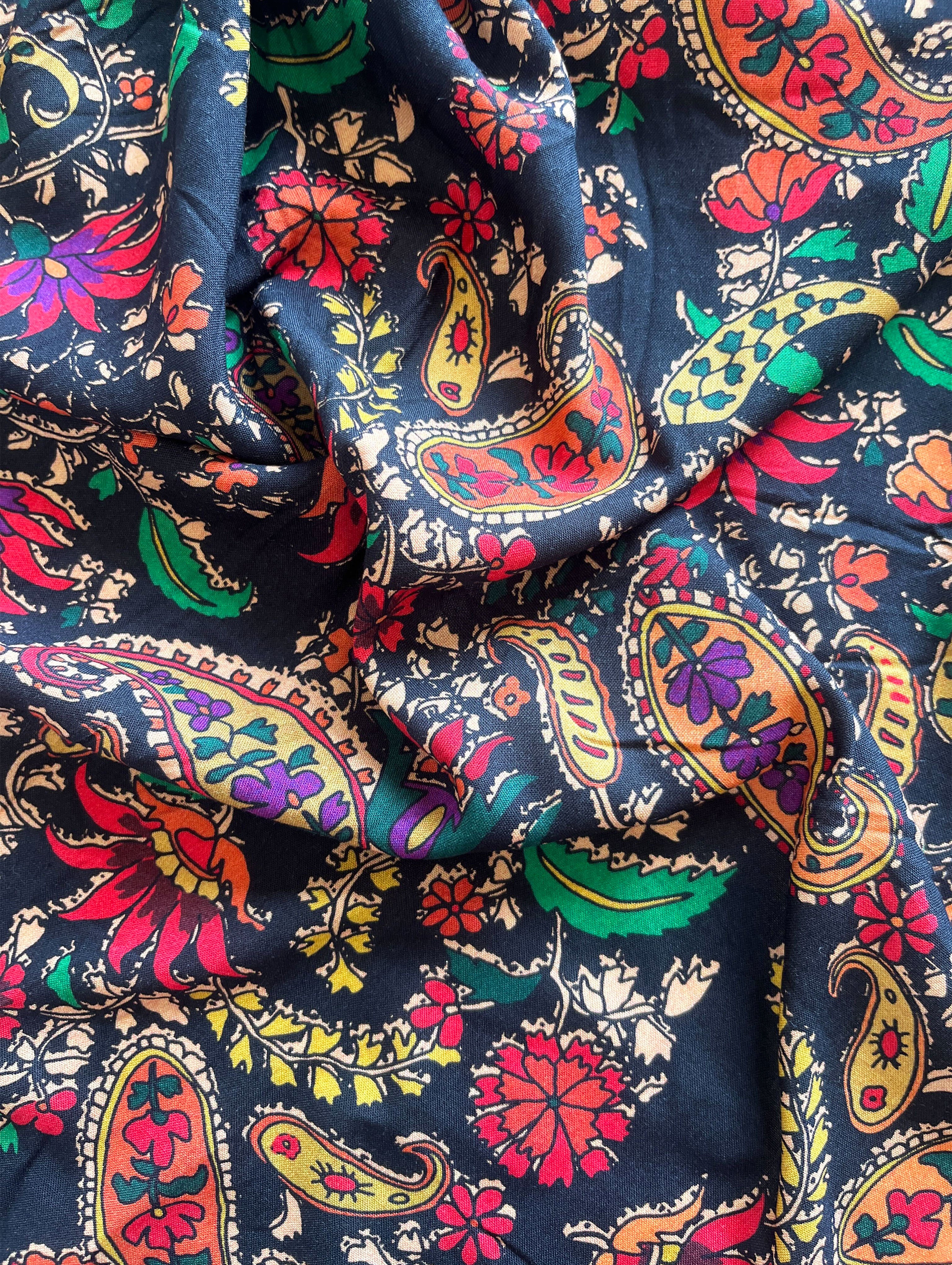 Black Floral Digital Print 30s (68 x 60) Birla Viscose Fabric 42"