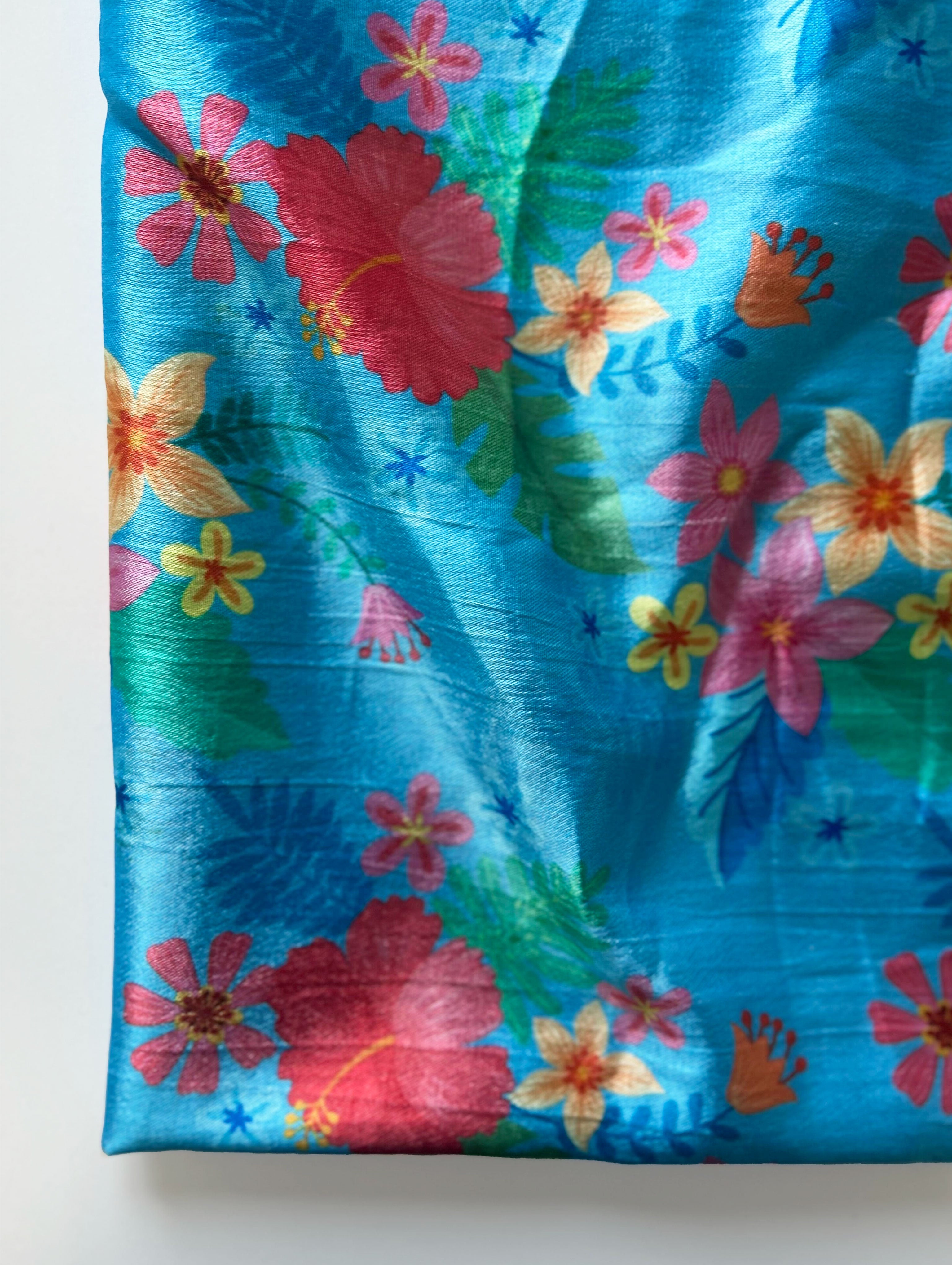 Blue Digital Print Mashru Silk Fabric