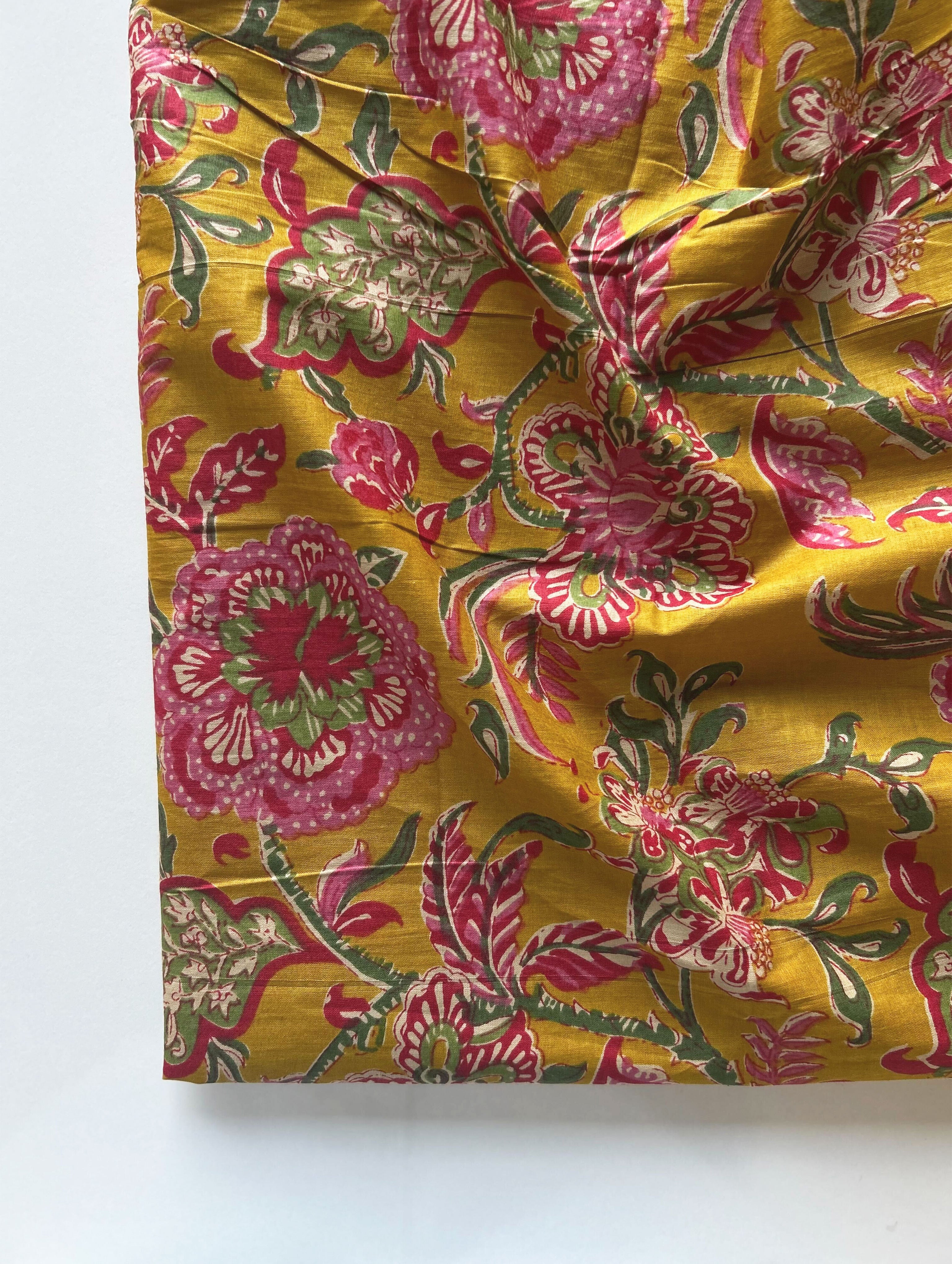 Mustard Yellow Screen Print Cotton Fabric
