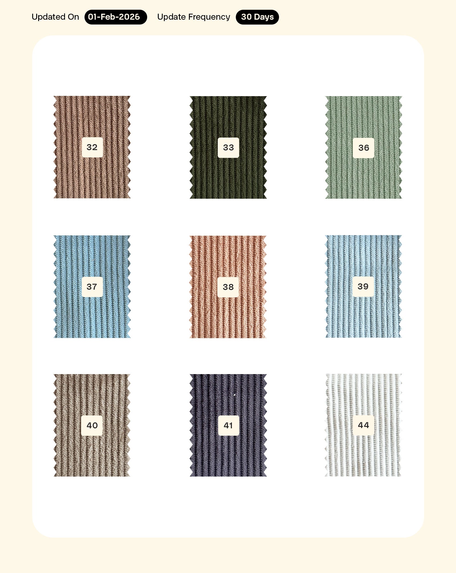 8 Wales Cotton Shirting Corduroy Mill Dyed Fabric 56"