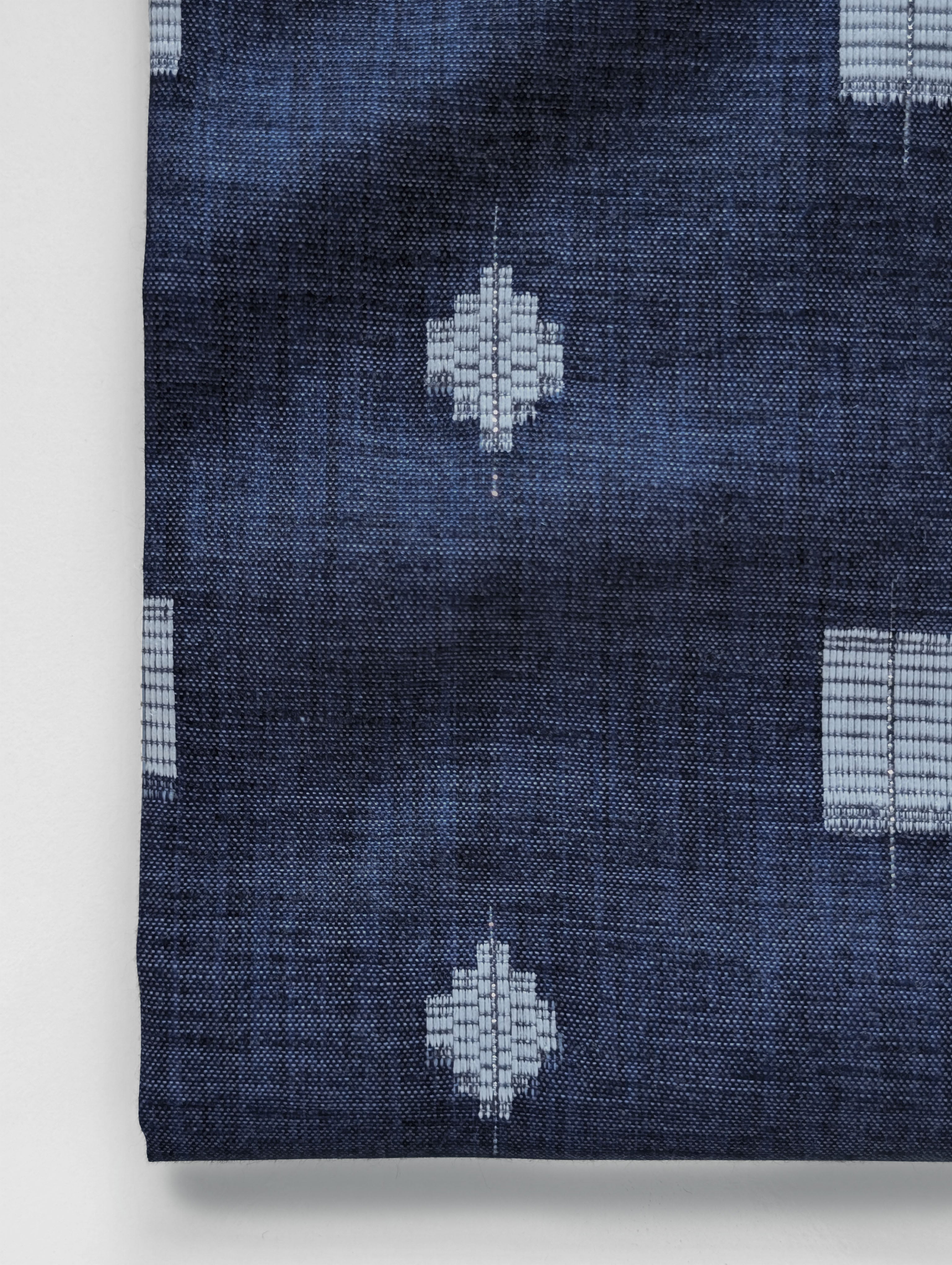 Blue Geometric Blended Cotton Jacquard Yarn Dyed Fabric