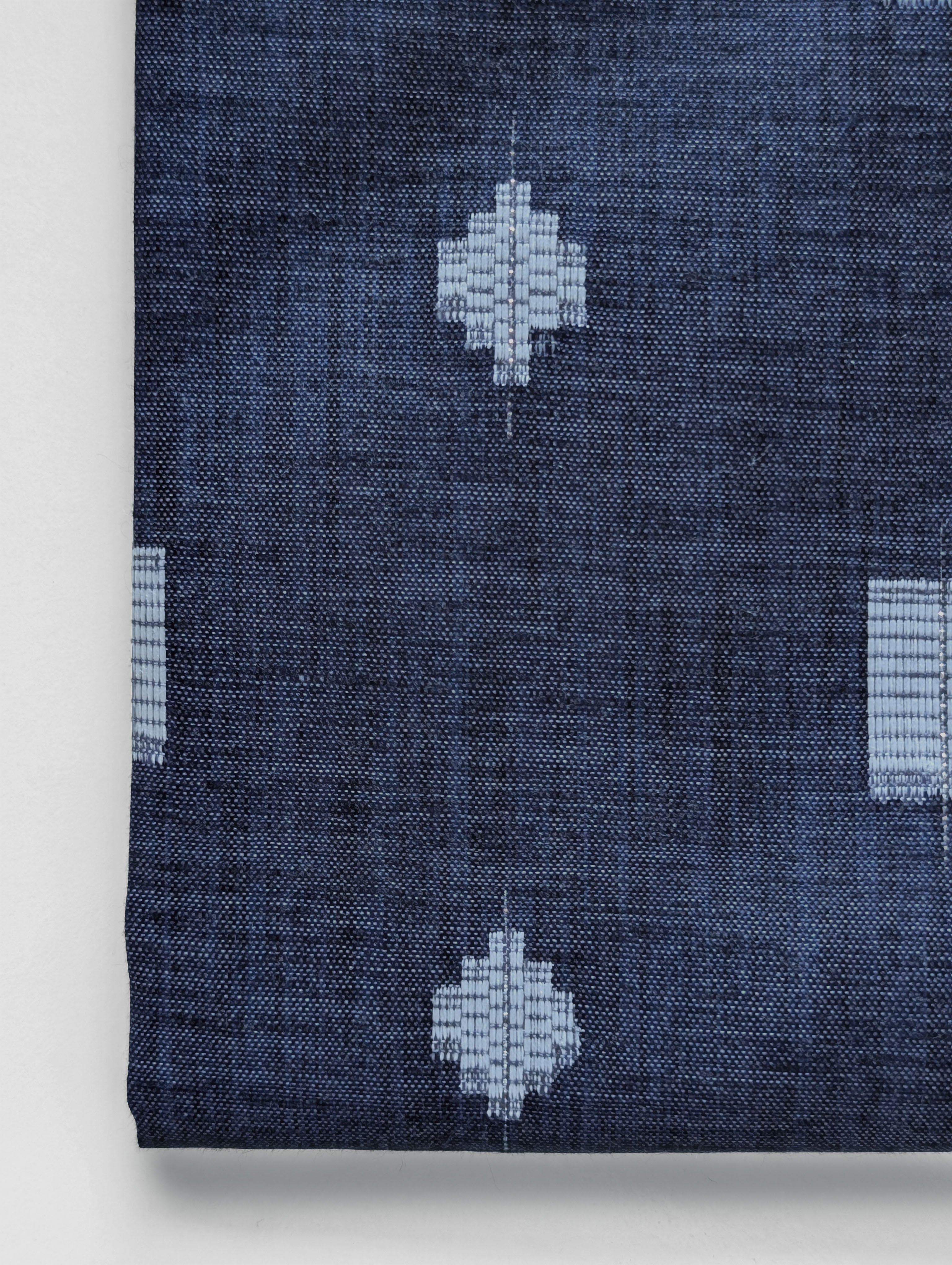 Blue Geometric Blended Cotton Jacquard Yarn Dyed Fabric