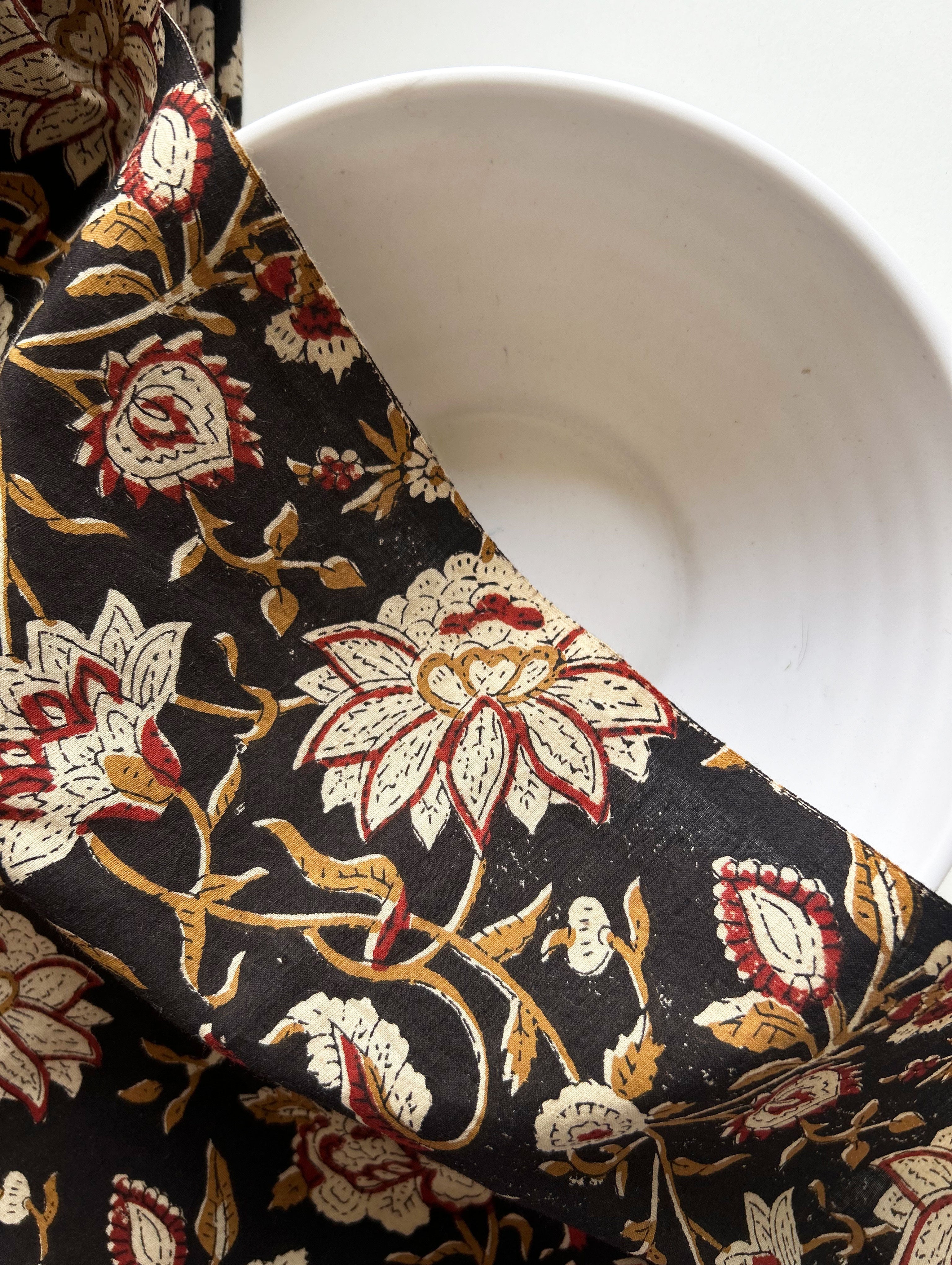 Black Hand Block Cotton Fabric