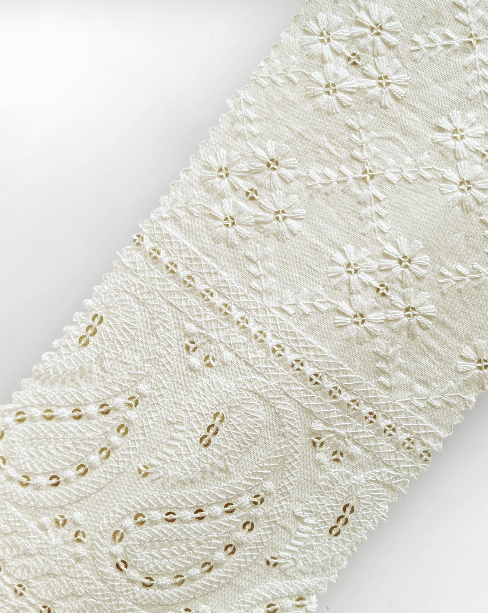 Gold Sequins Embroidery Cotton Fabric 52" (Greige)