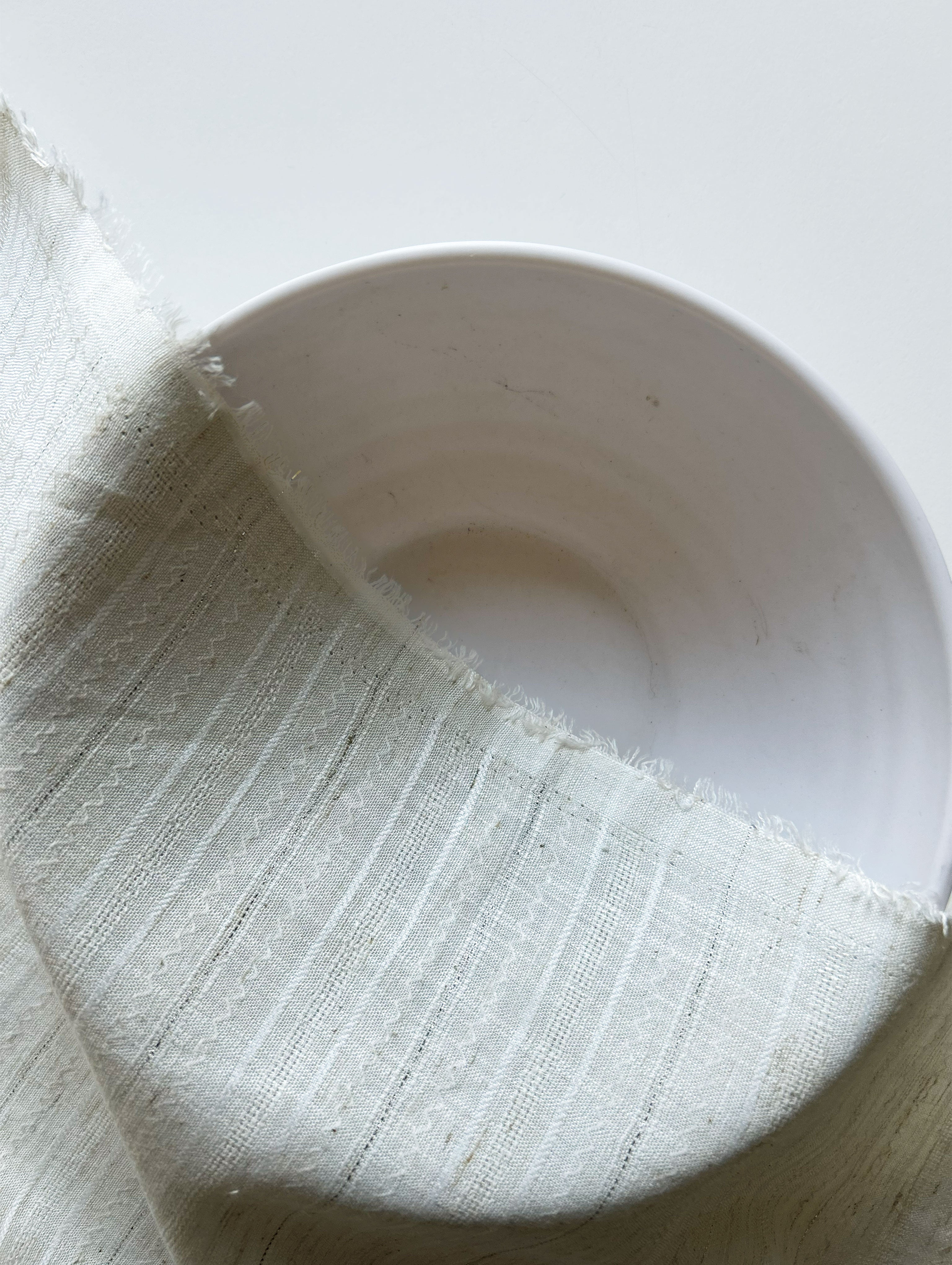 Off-White Loom Textured Blended Viscose Dobby Lurex Yarn Dyed Fabric 57"