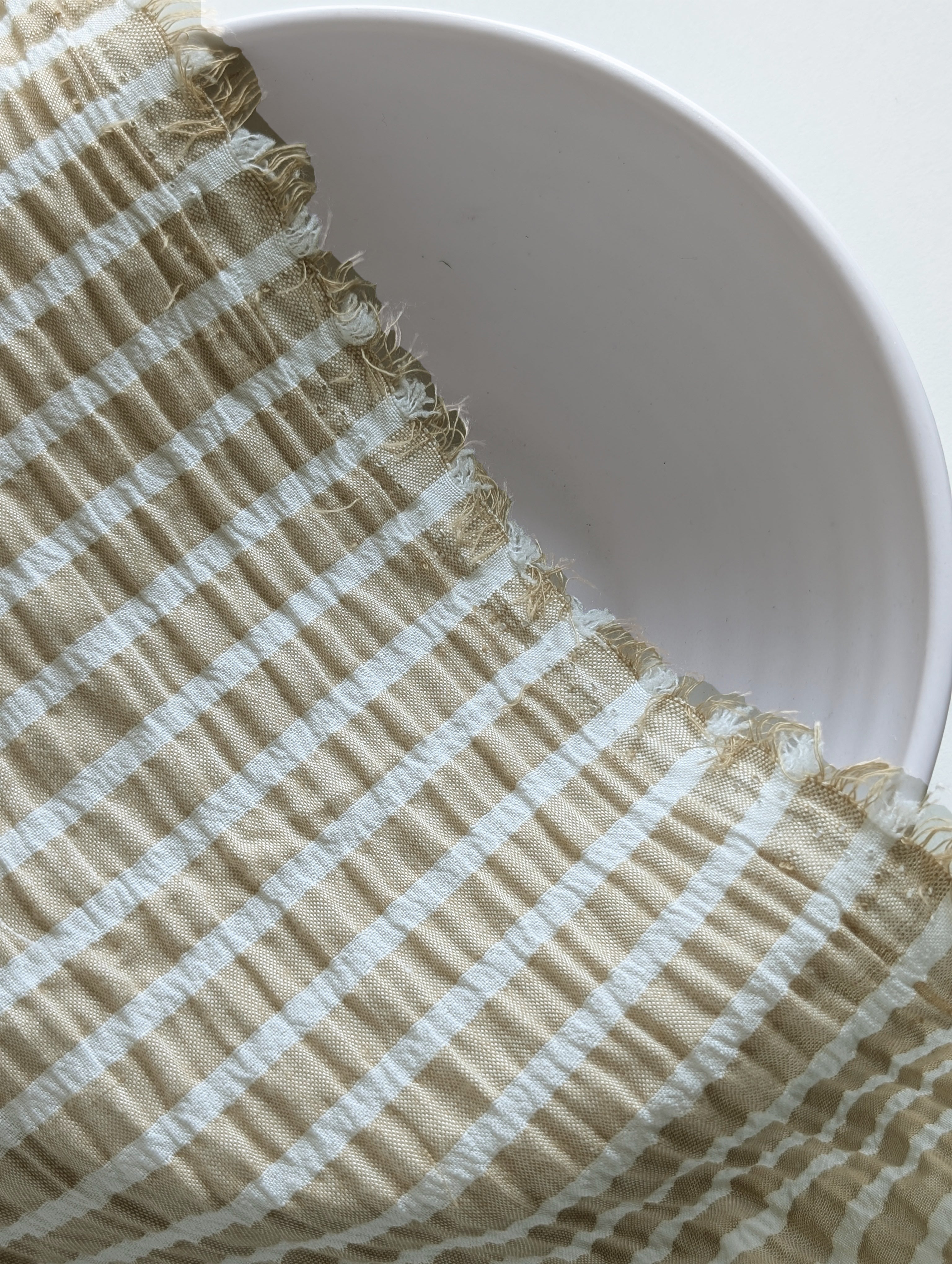 Buy Beige Stripes Seersucker Blended Cotton Yarn Dyed Fabric 50" Online