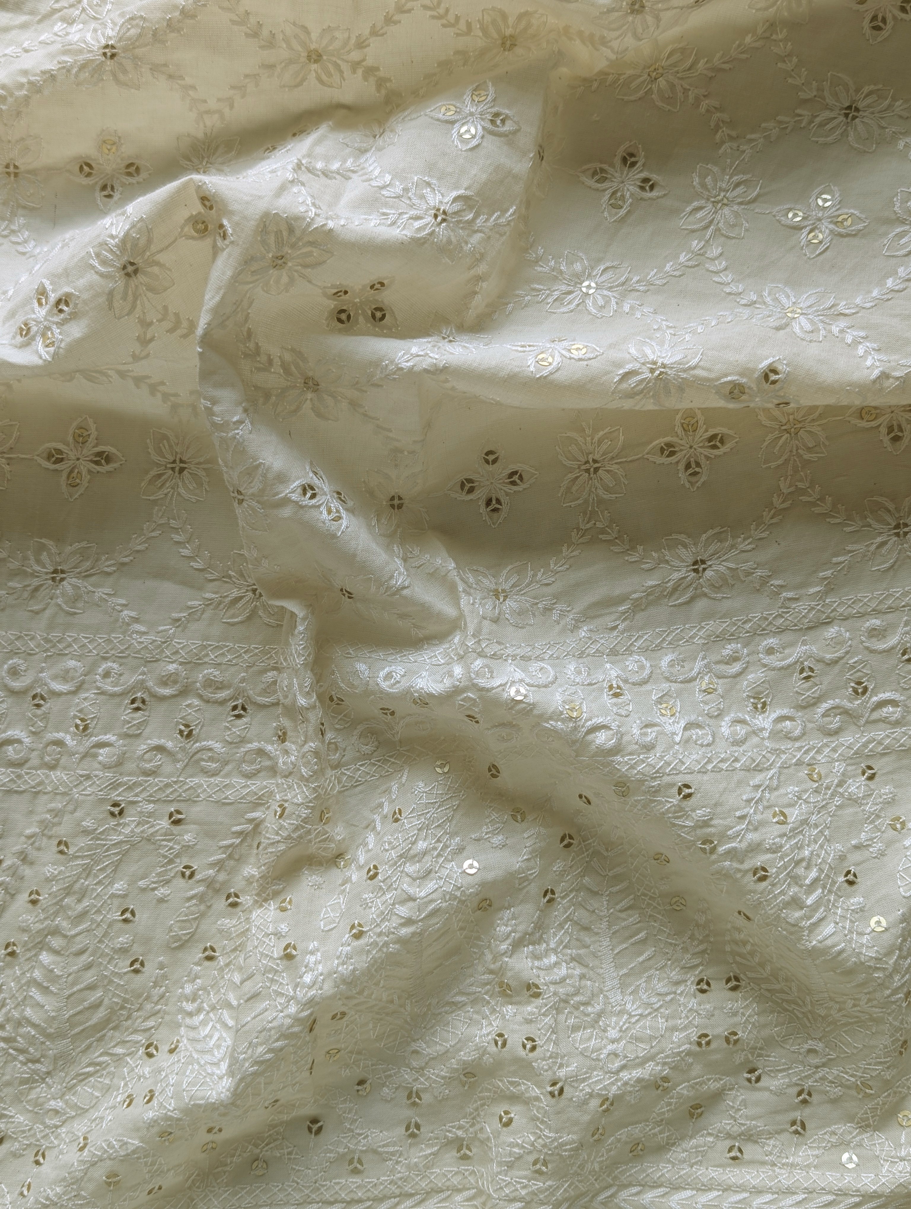 Gold Sequins Embroidery Cotton Fabric 52" (Greige)