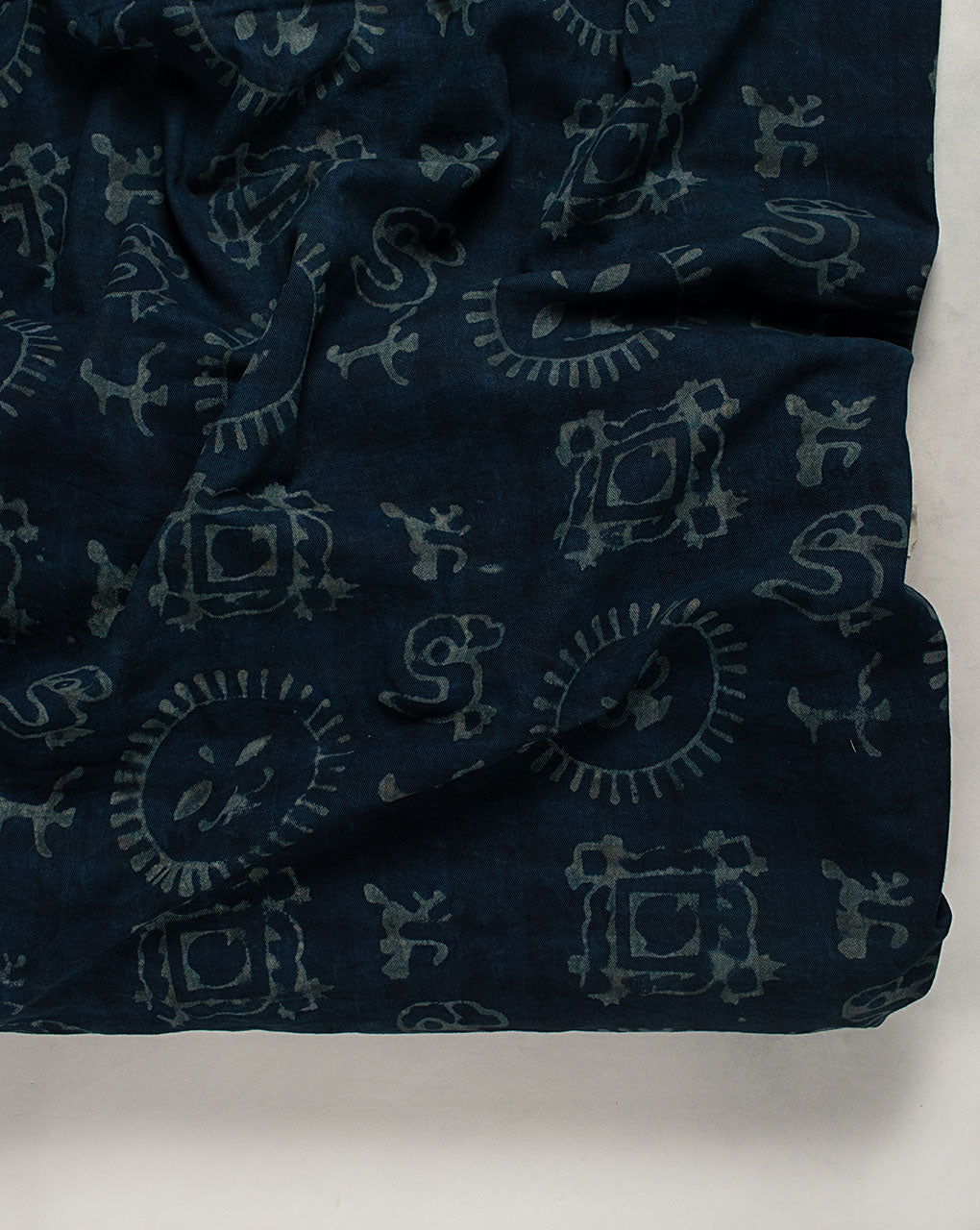 Indigo Hand Block Twill Cotton Fabric ( Width 60 Inch )