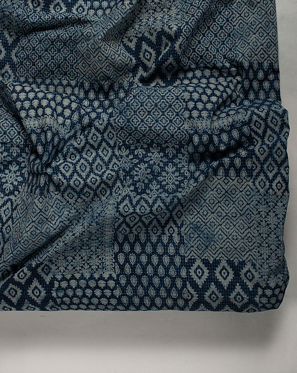 Indigo Hand Block Textured Cotton Fabric ( Width 46 Inch )