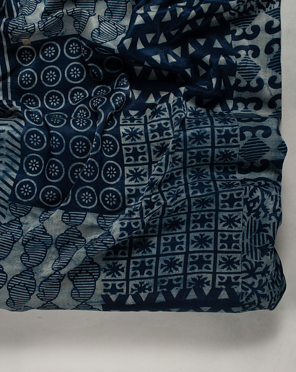 Indigo Hand Block Mashru Silk Fabric