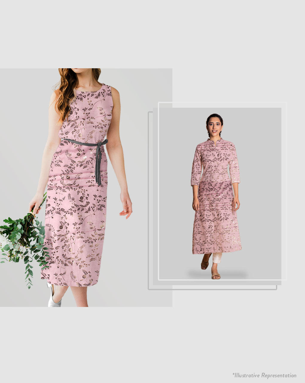 Pink Foil Screen Print Viscose Muslin Fabric