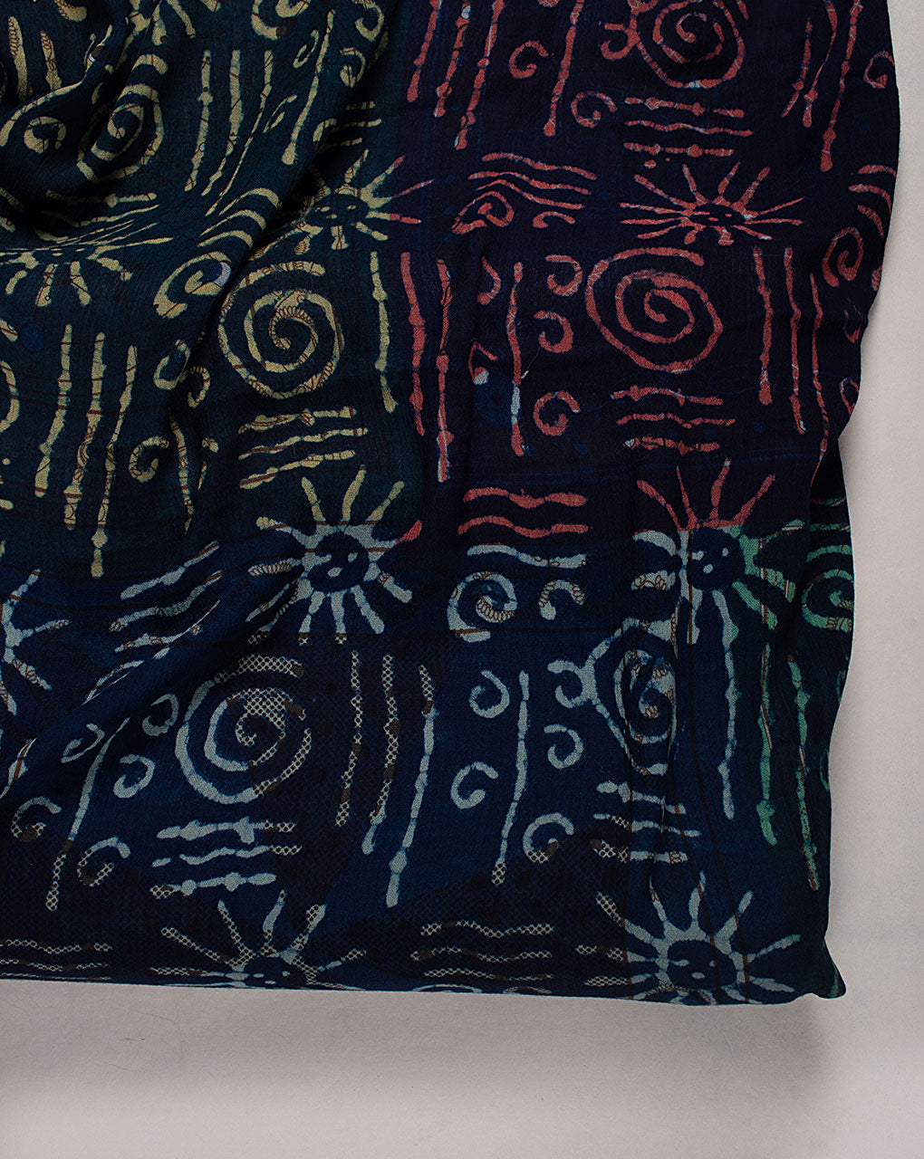 Indigo Hand Block Rayon Crepe Fabric